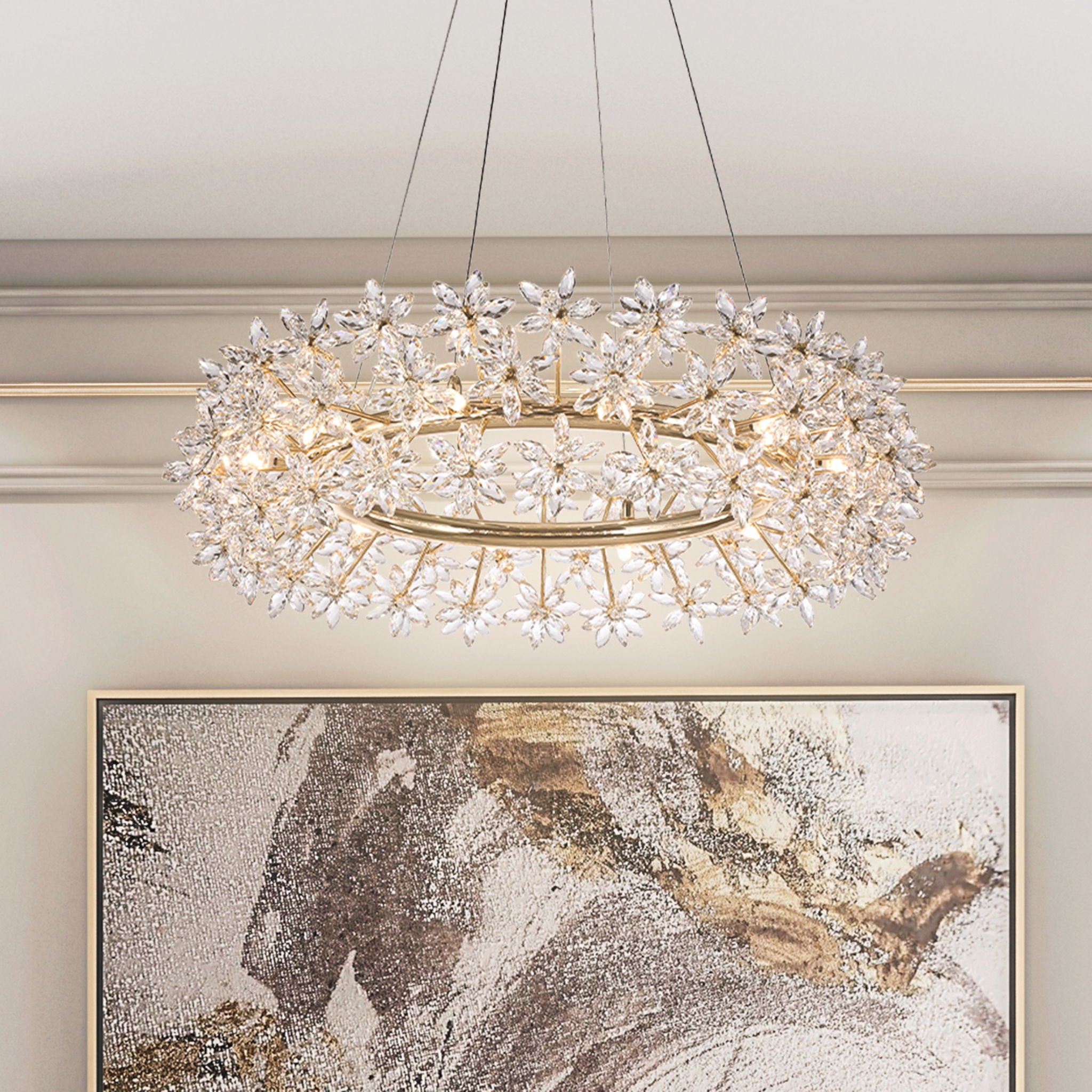 Michael Amini Lighting - Bouquet Round 32" Crystal Chandelier - Gold