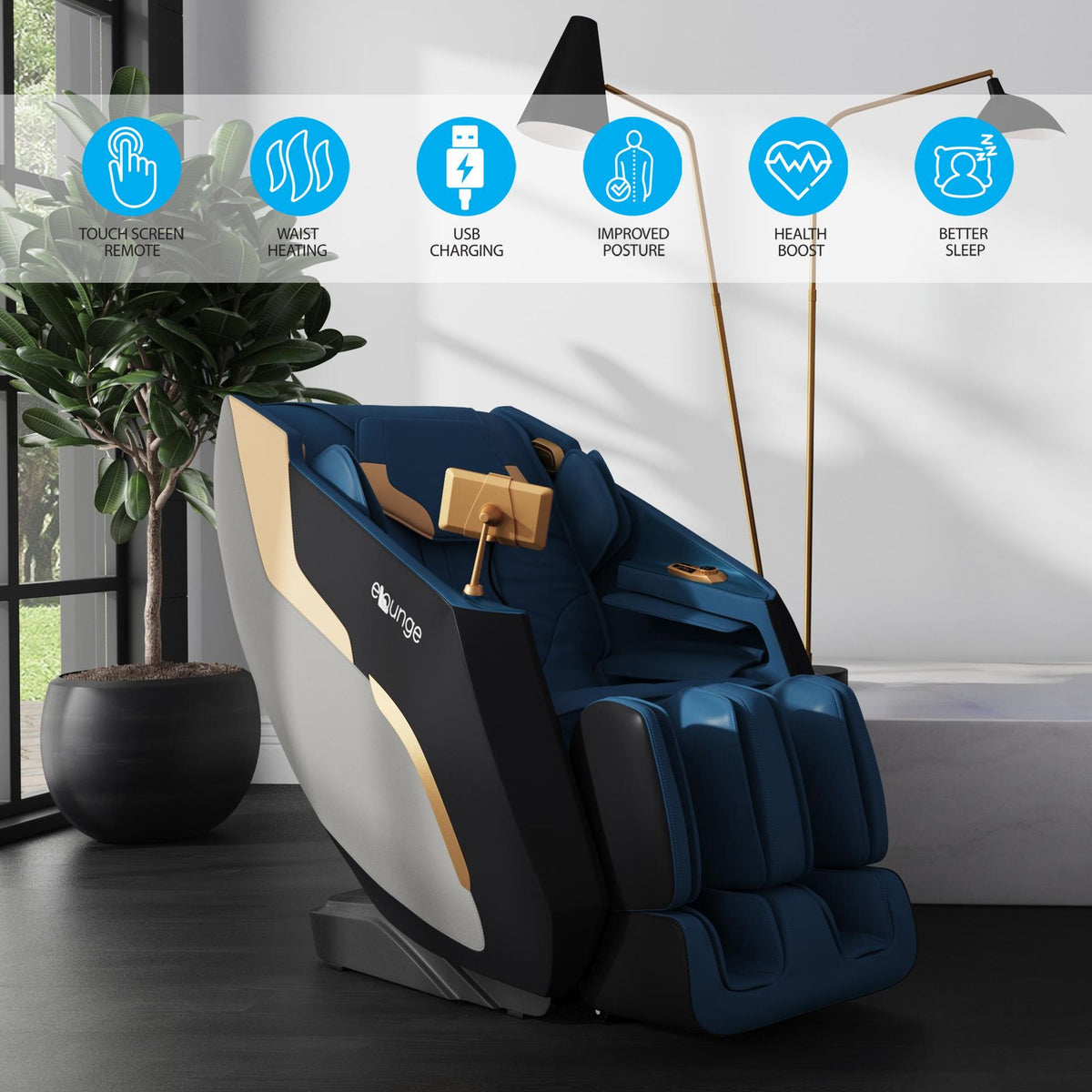 Enrich - PU Massage Chair - Navy