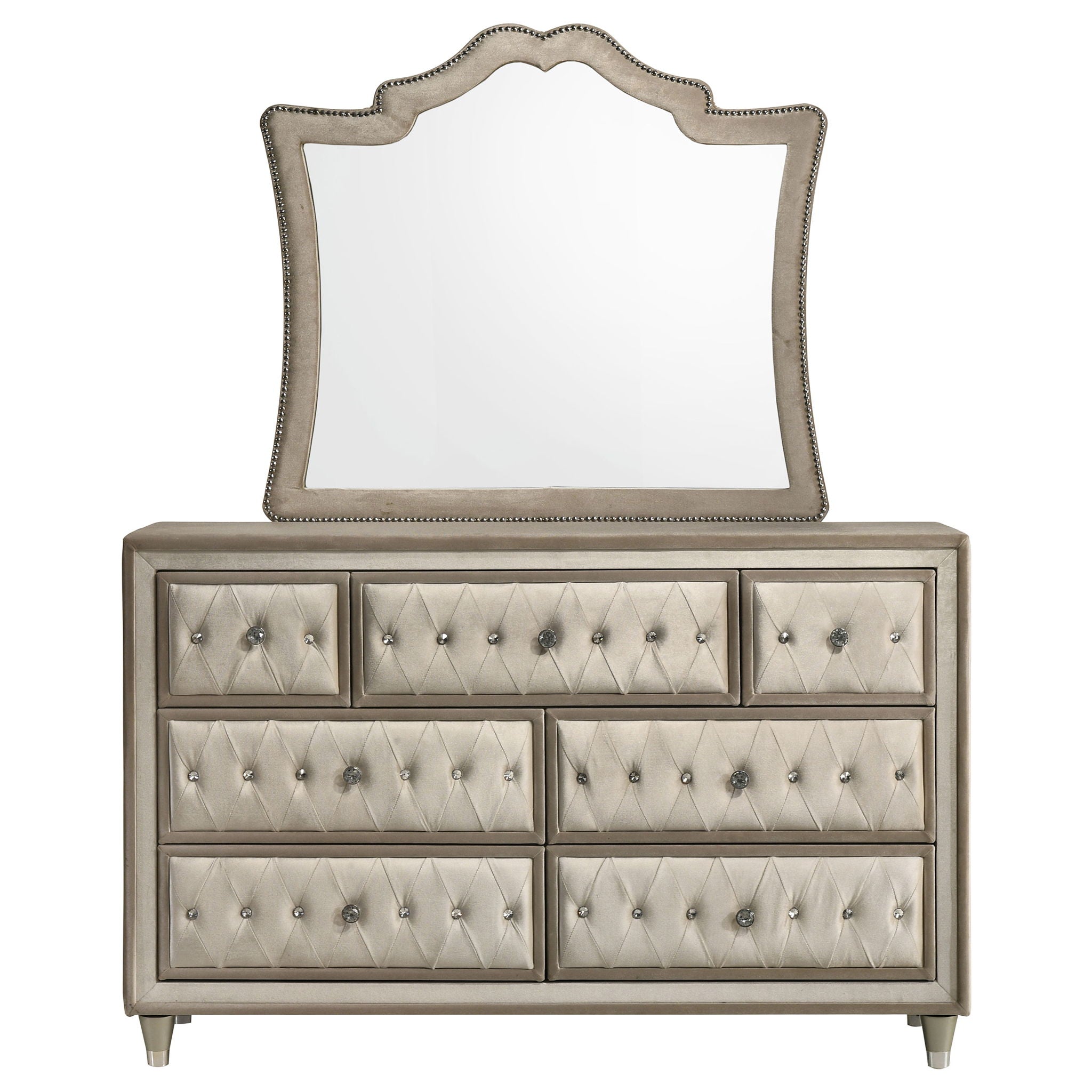 Antonella 7-drawer Upholstered Dresser with Mirror Ivory