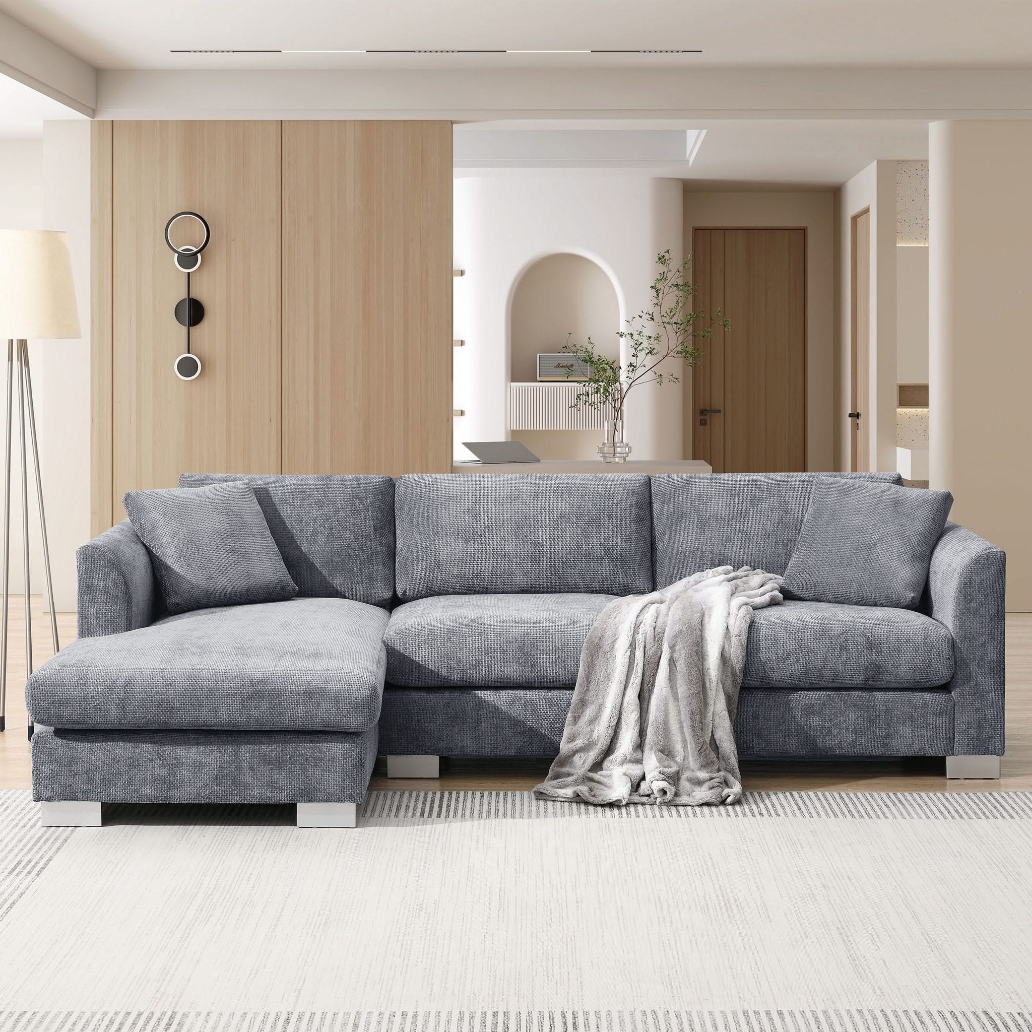 Modern Cloud Sectional Sofa L Shaped Luxury Couch Set With 2 Free Pillows 4 Seat With Oversized Chaise