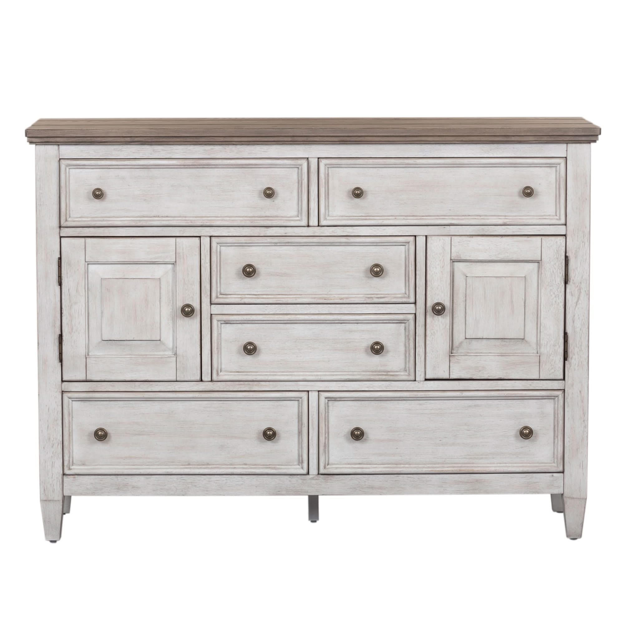 Heartland - 2 Door 6 Drawer Chesser - Antique White / Tobacco Tops