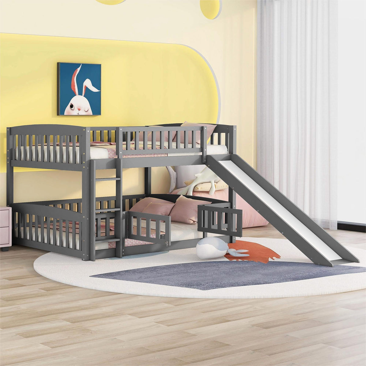 Ladderless Bunk Low Bunk Bed With Slide, Fence And Ladder - | Free Shipping | Exclusive ...