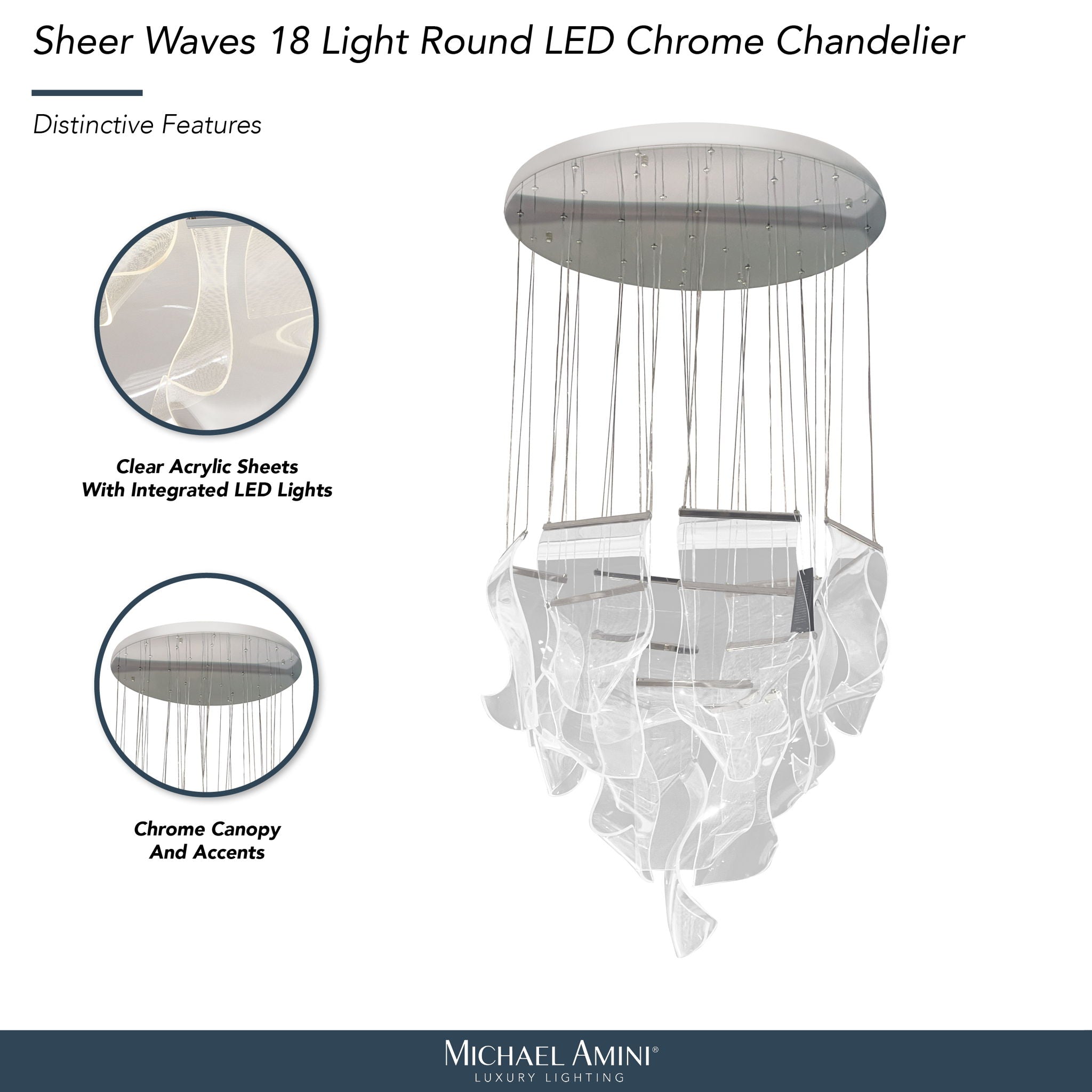 Michael Amini Lighting - Sheer Waves 18-Light Modern LED Chandelier - Chrome