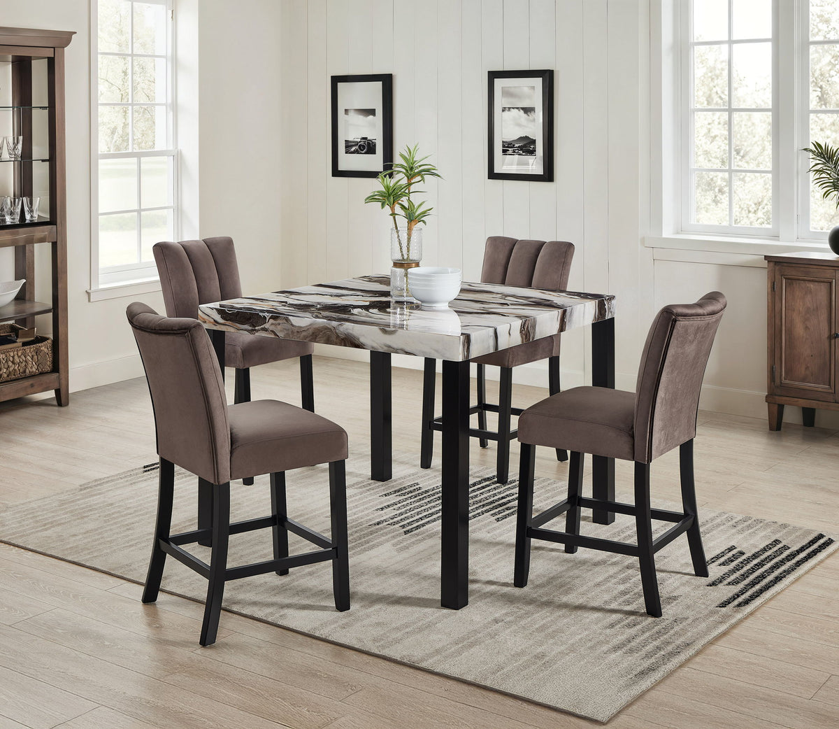 Vega - Faux Marble Counter Height Table - White / Black