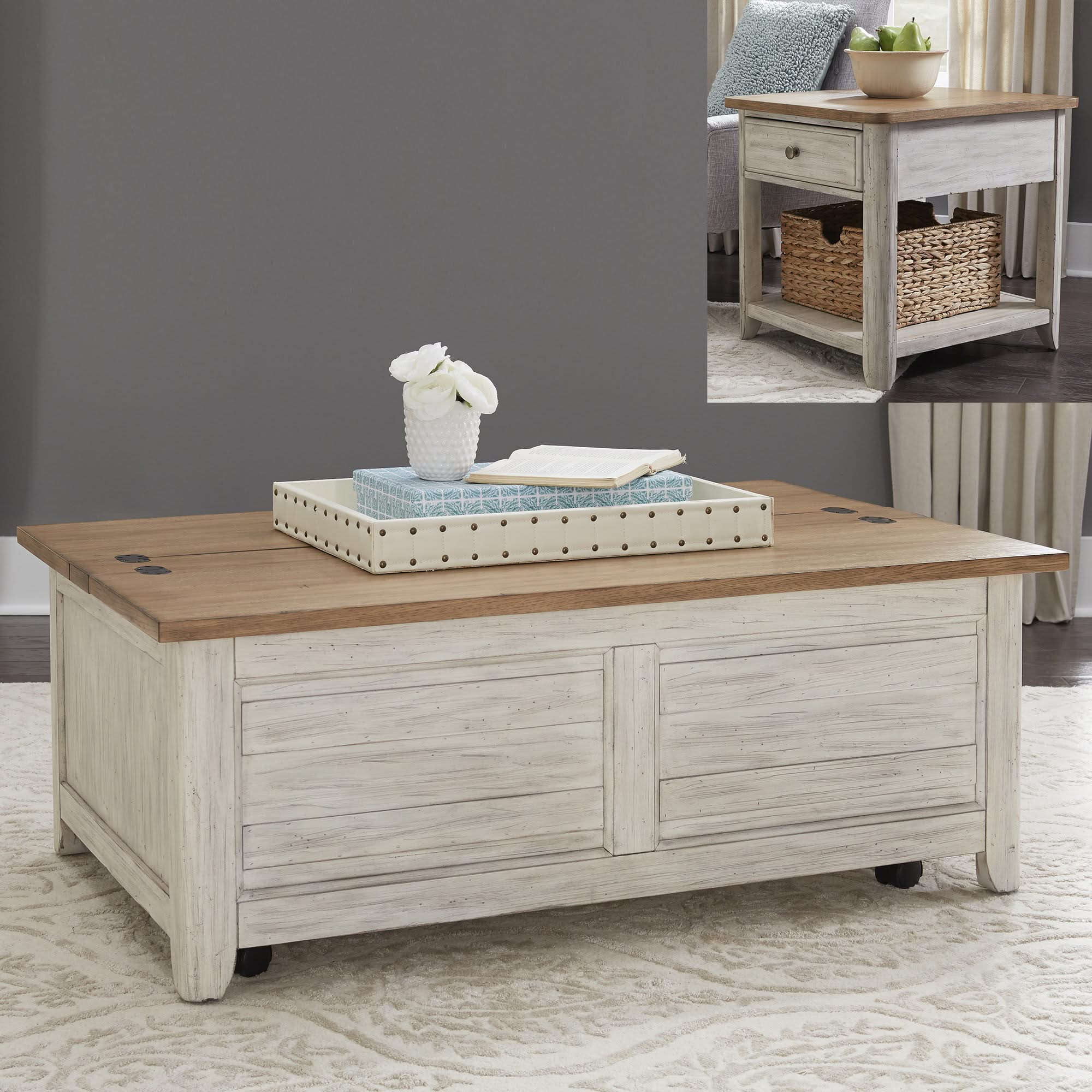 Farmhouse Reimagined - 3 Piece Table Set - Antique White / Chestnut Tops