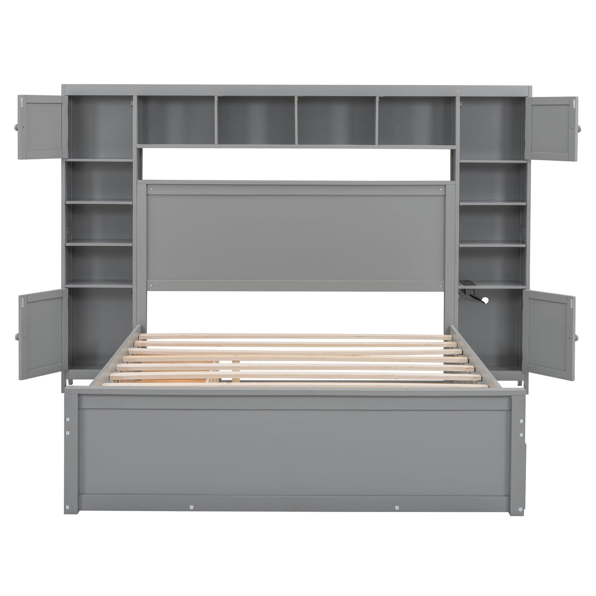 Bed With All In One Cabinet, Shelf And Sockets, Twin Long Trundle