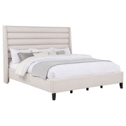 Leslie Upholstered Tufted Eastern King Wingback Platform Bed Beige