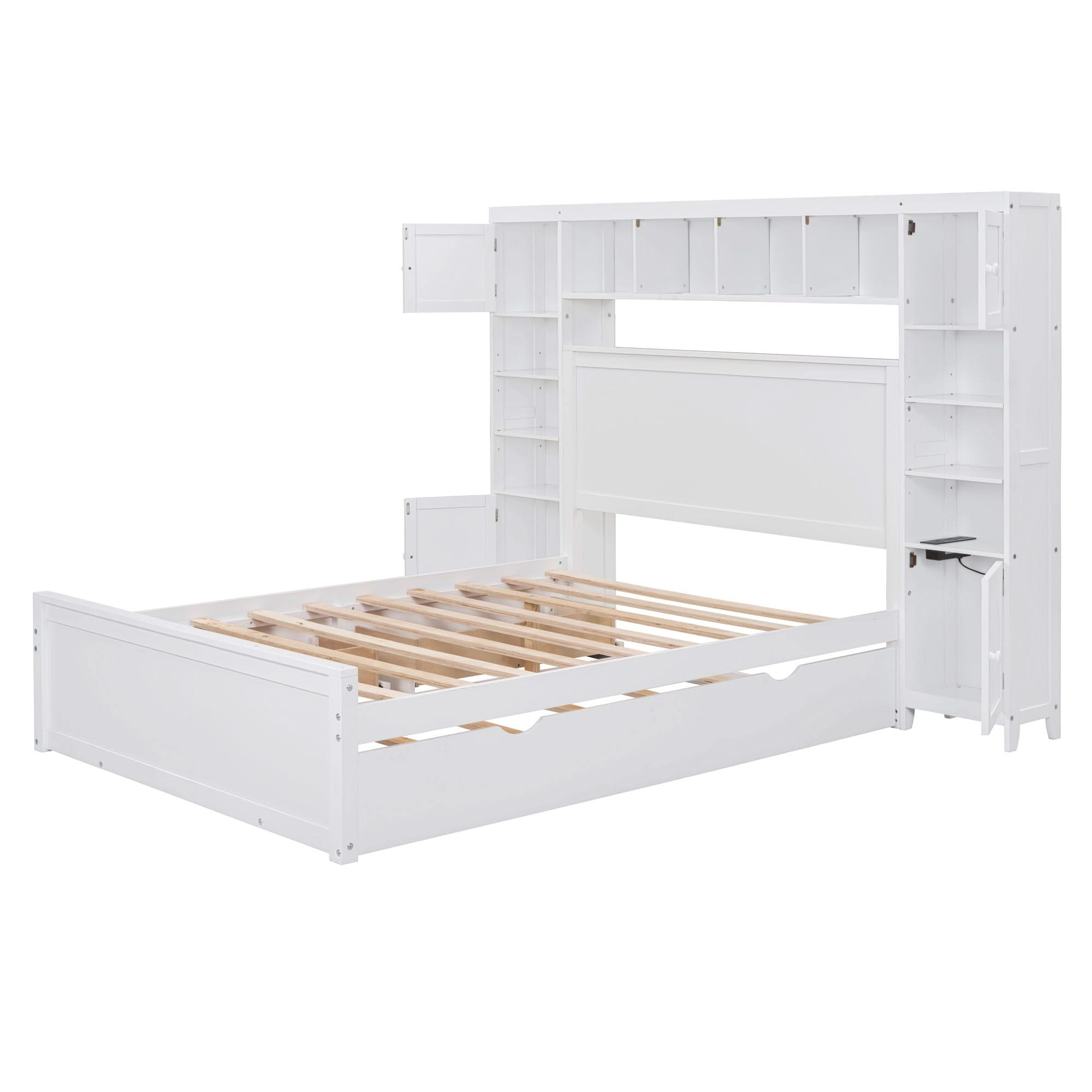Bed With All In One Cabinet, Shelf And Sockets, Trundle