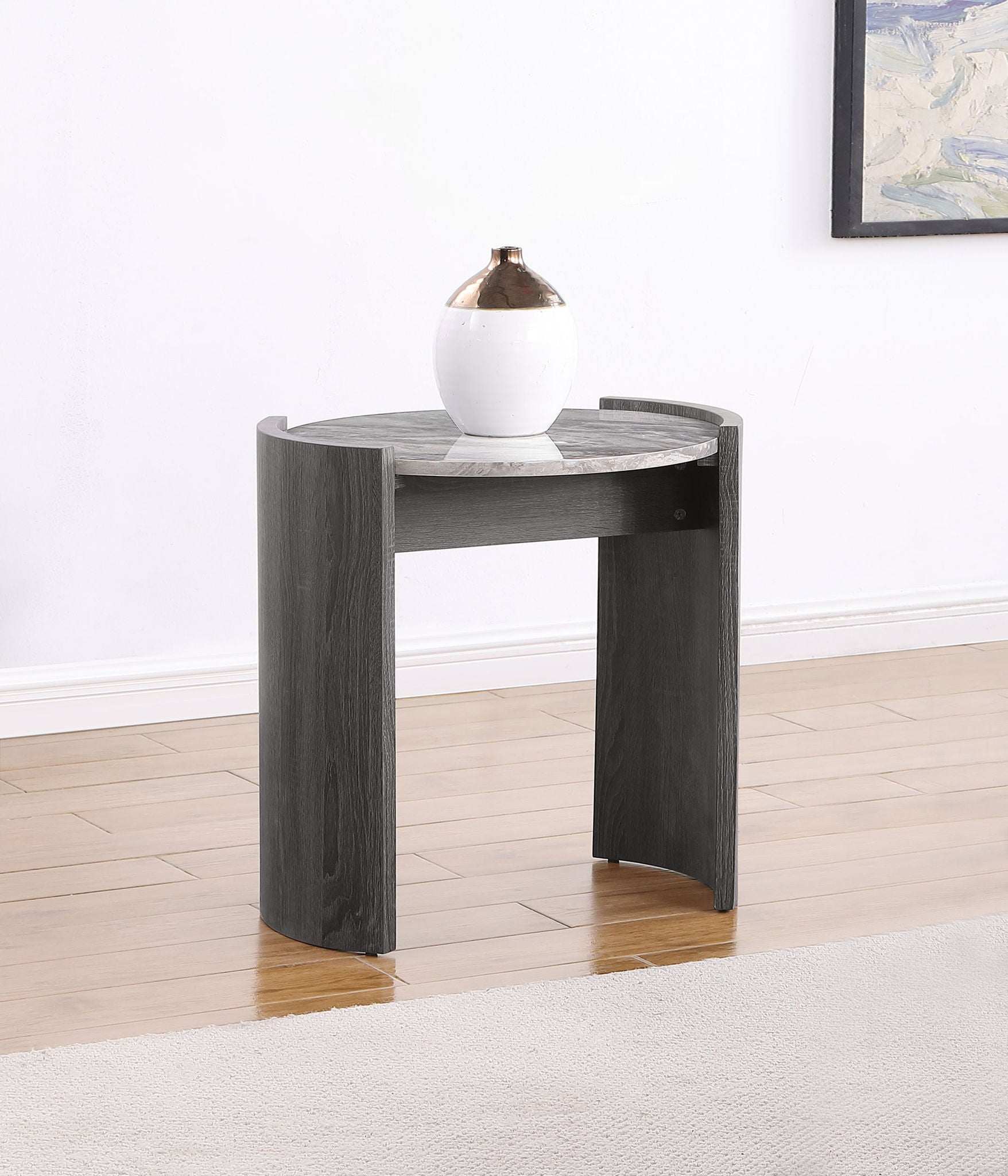 Gladstone Round Faux Marble Top End Table Distressed Grey