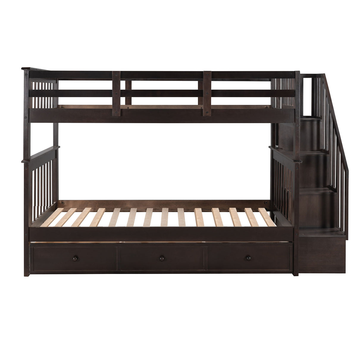 Stairway Bunk Bed With Storage And Guard Rail For Bedroom
