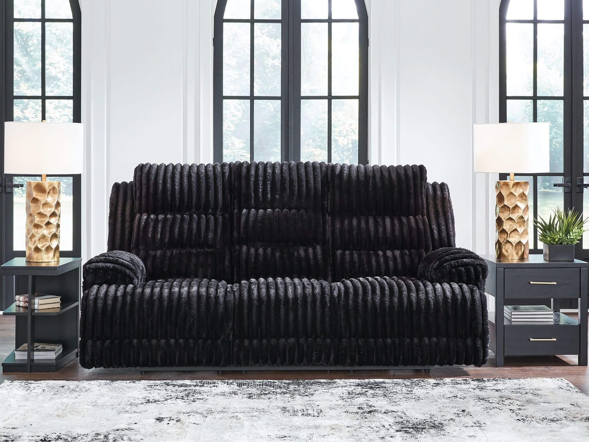 Rhine Falls - Reclining Power Sofa With Drop Down Table - Onyx
