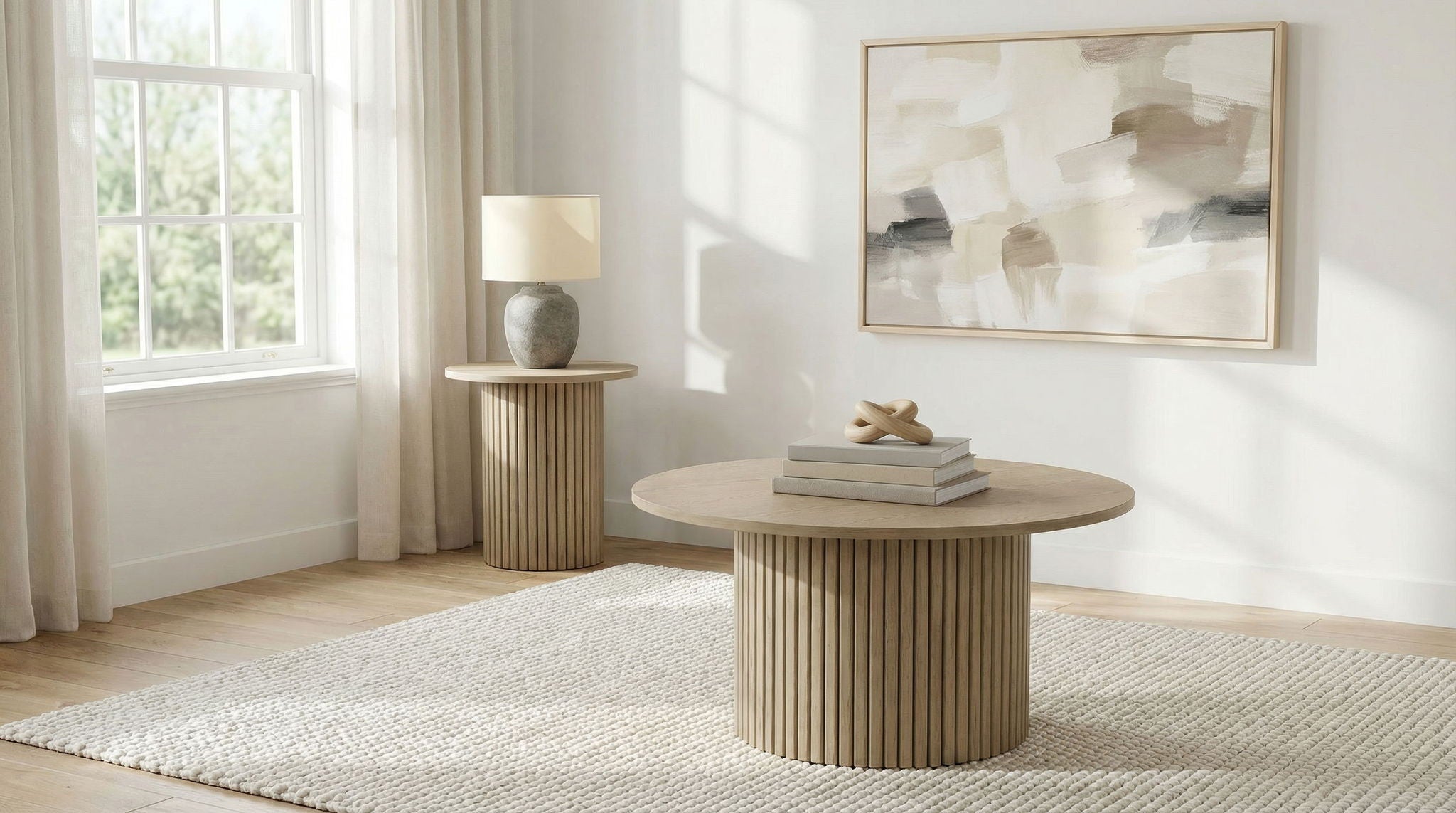 Hamlyn Round Fluted Occasional Side End Table Natural Oak