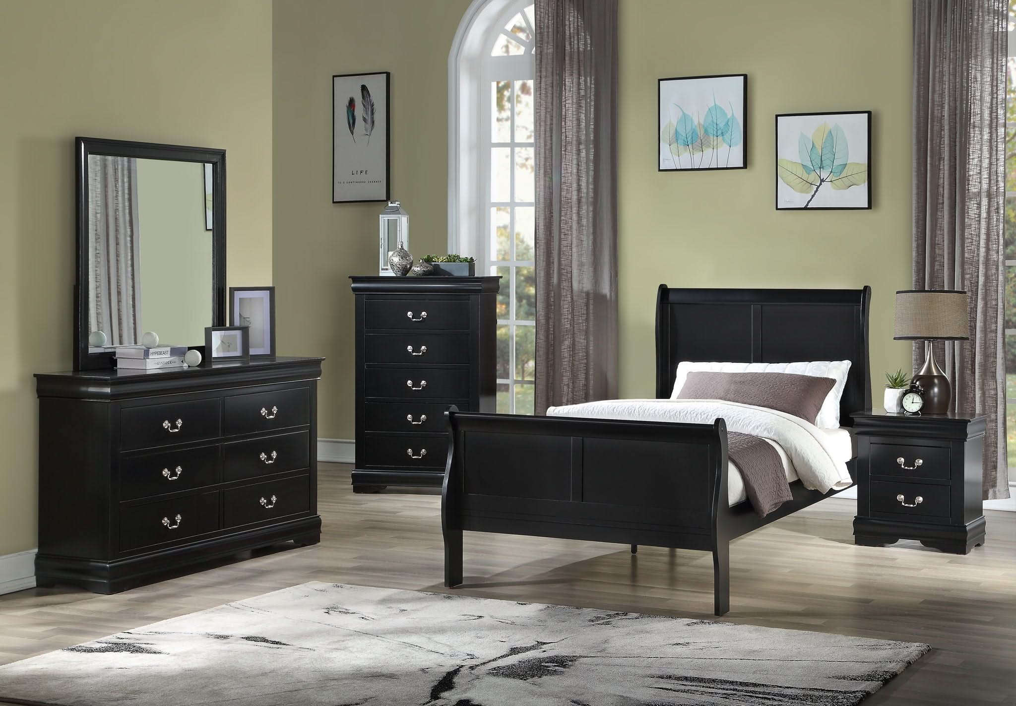 Louis Philip - Full 5 Piece Bedroom Set - Black