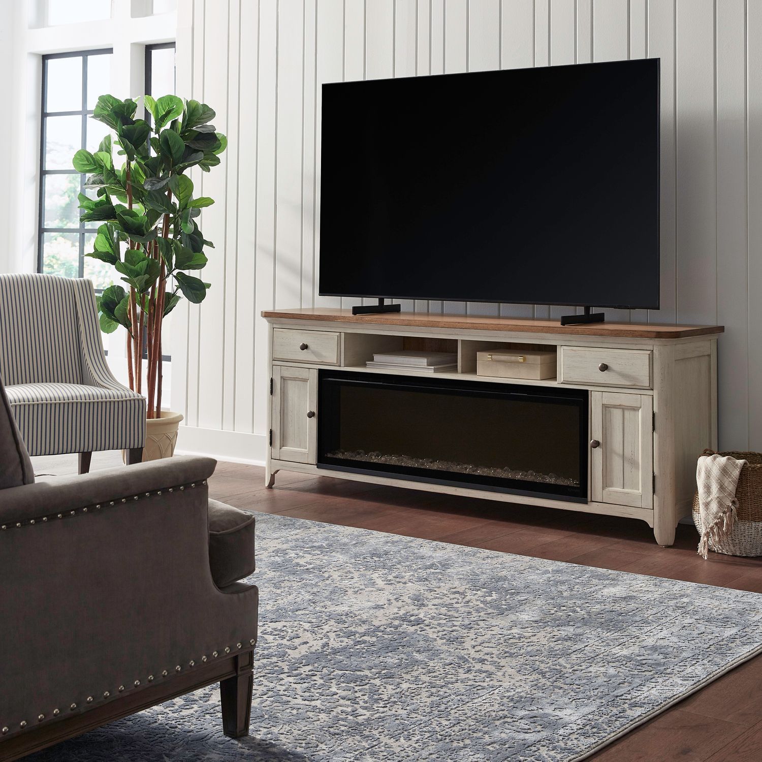 Fireplace TV Consoles - 652 80" Console With Fire FT - White