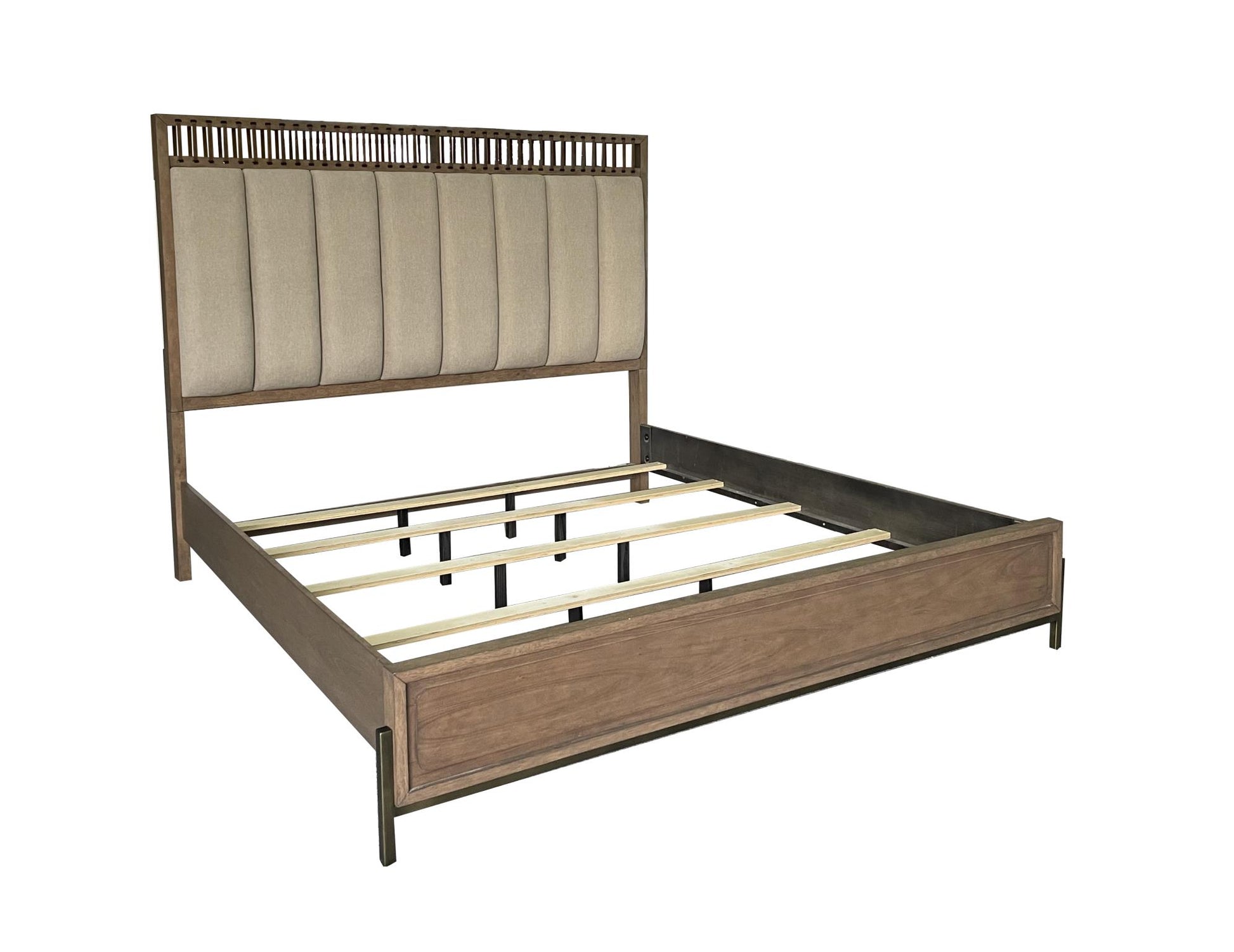 Elure Complete King Uph & Strap Panel Bed - Latte