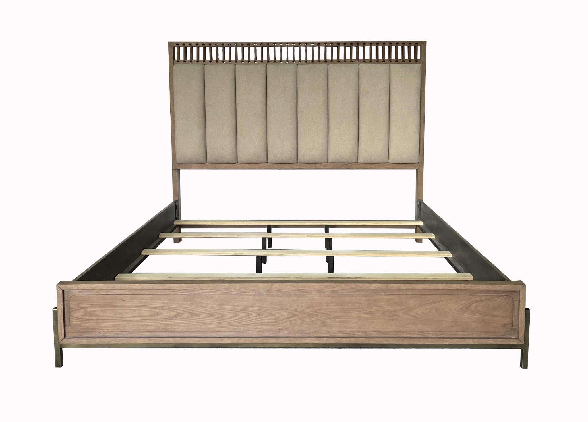 Elure Complete King Uph & Strap Panel Bed - Latte