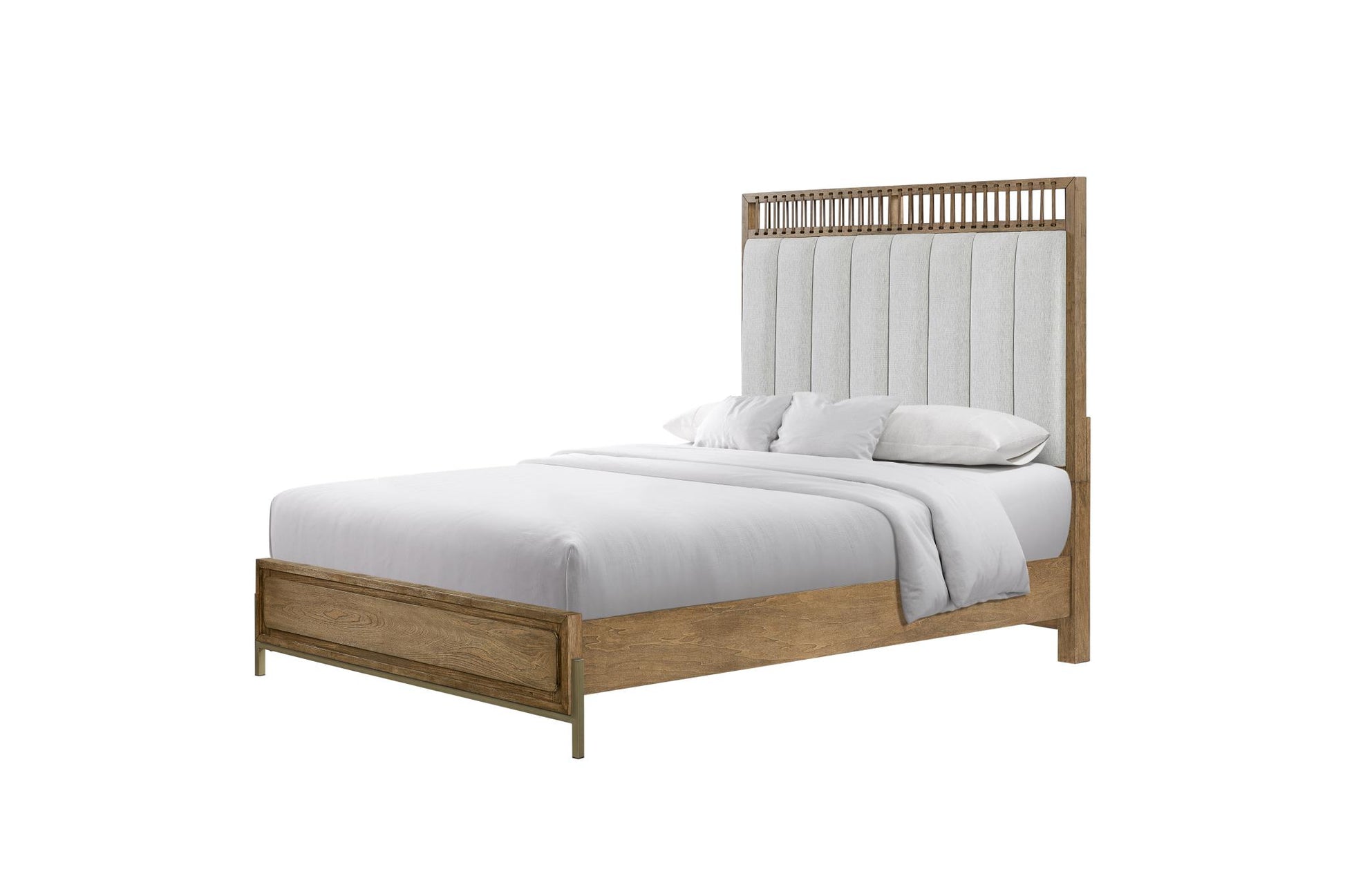 Elure Complete Queen Uph & Strap Panel Bed - Latte