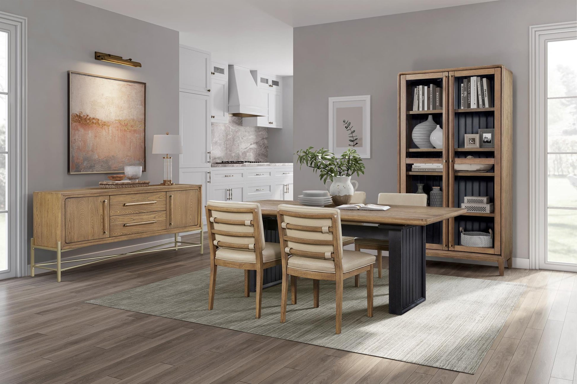 Elure Double Pedestal Table - Peppercorn & Latte