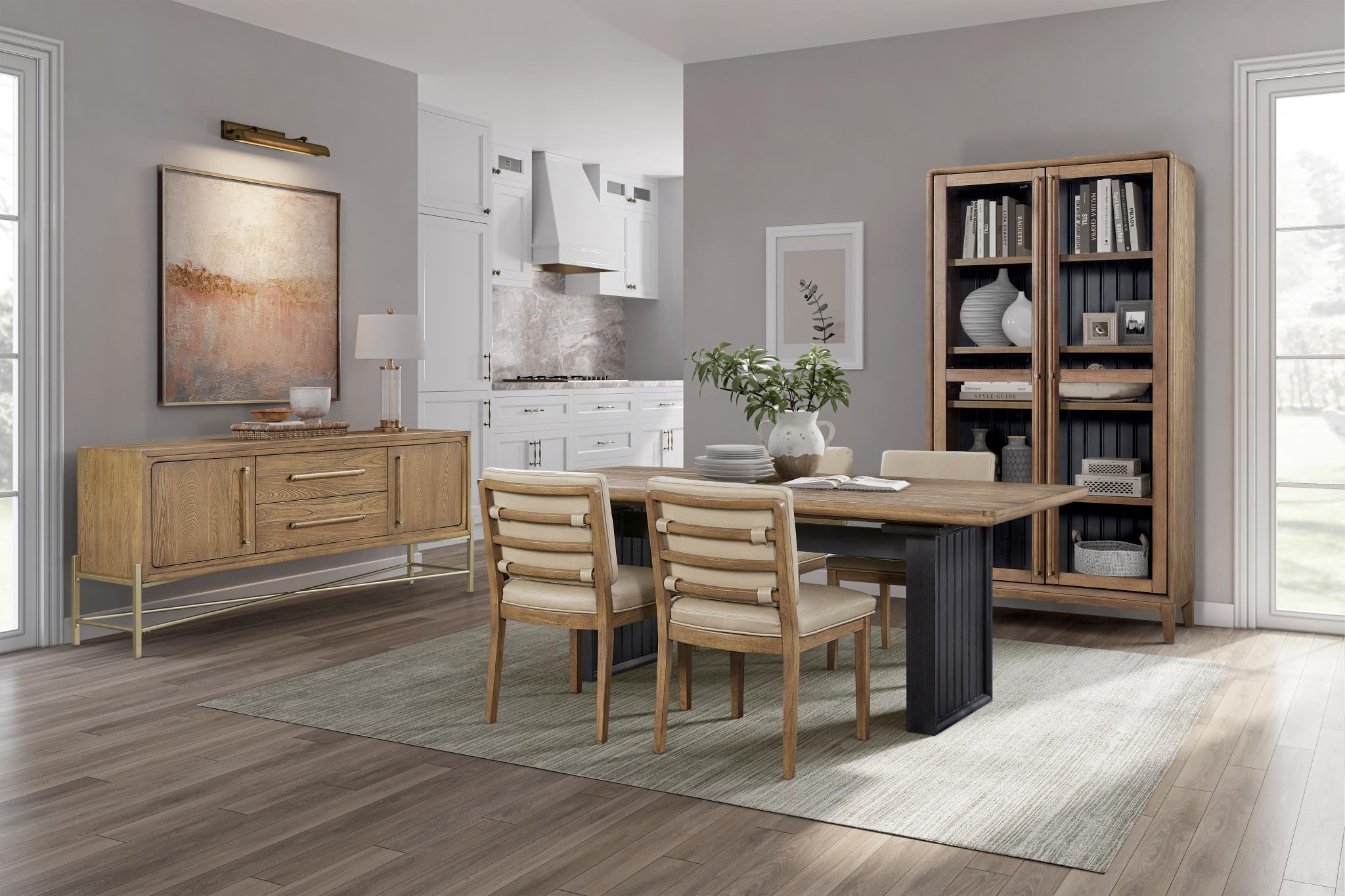 Elure Double Pedestal Table - Peppercorn & Latte