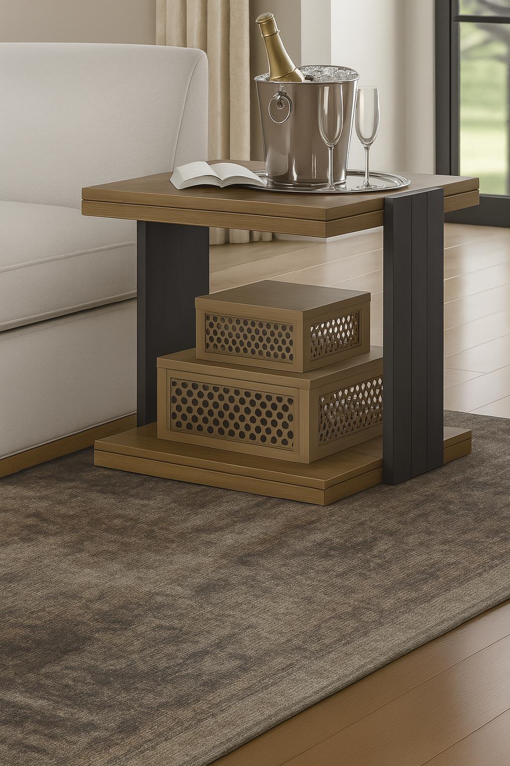 Elure Channel Chairside Table - Peppercorn