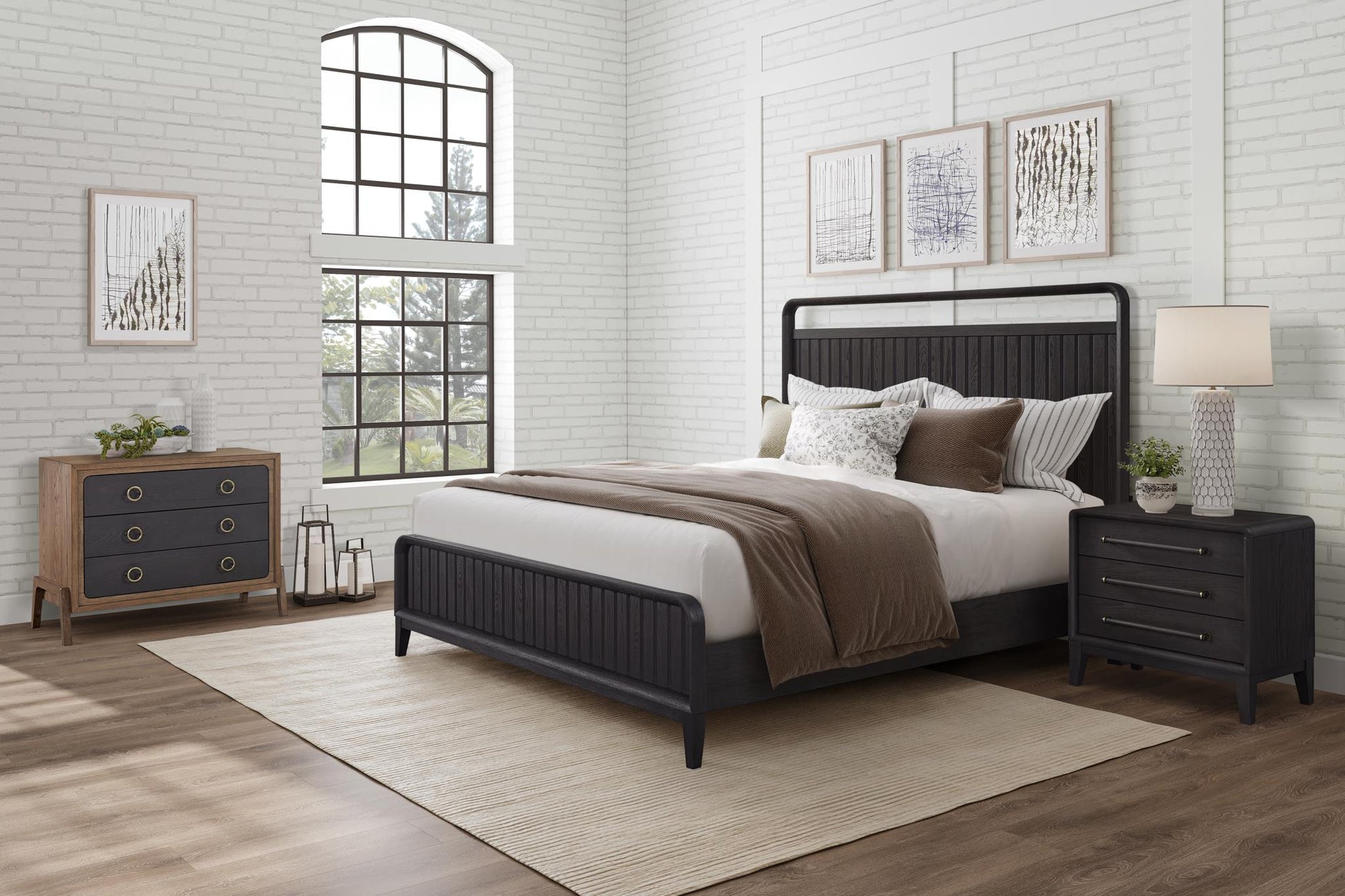 Elure Complete King Open Panel Bed - Peppercorn