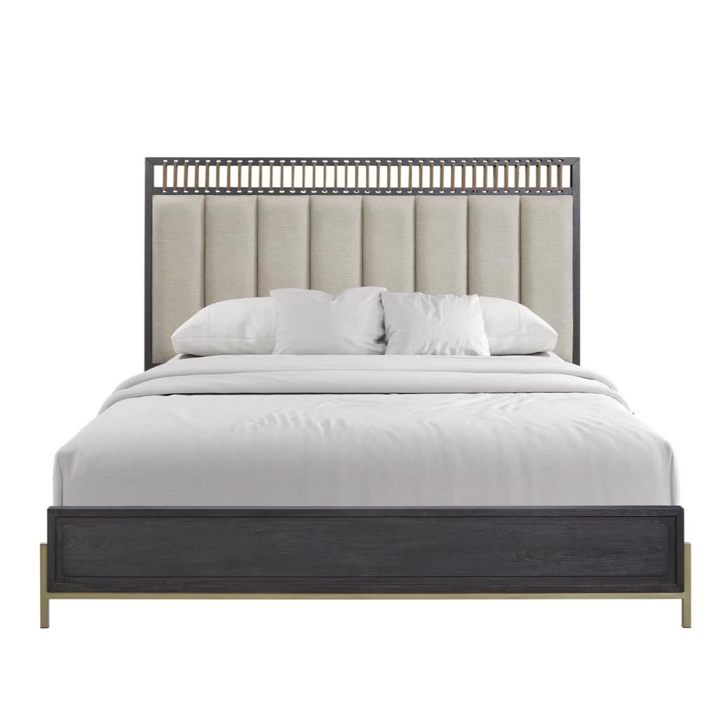 Elure Complete Queen Uph & Strap Panel Bed - Peppercorn