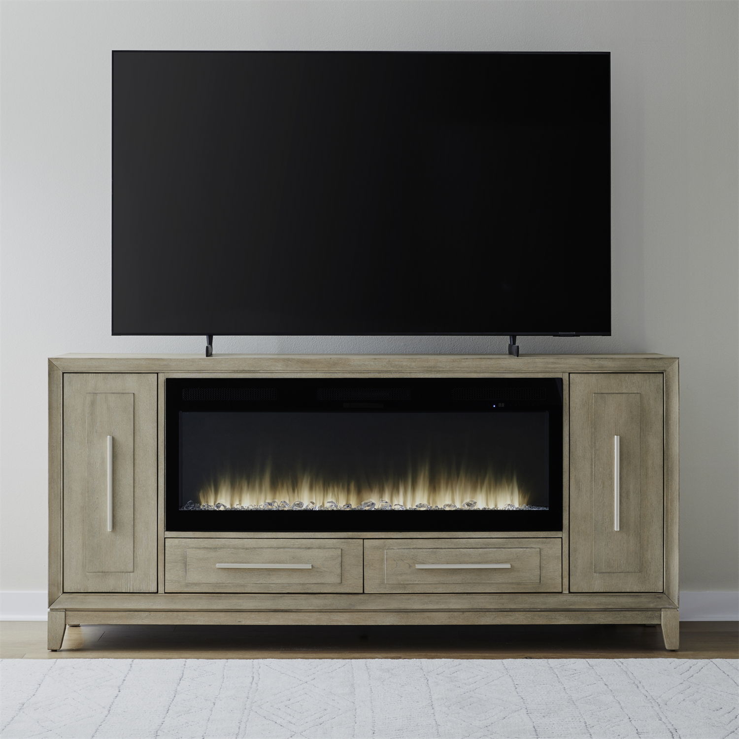 Fireplace TV Consoles - 80" Console With Fire FTS - Light Brown