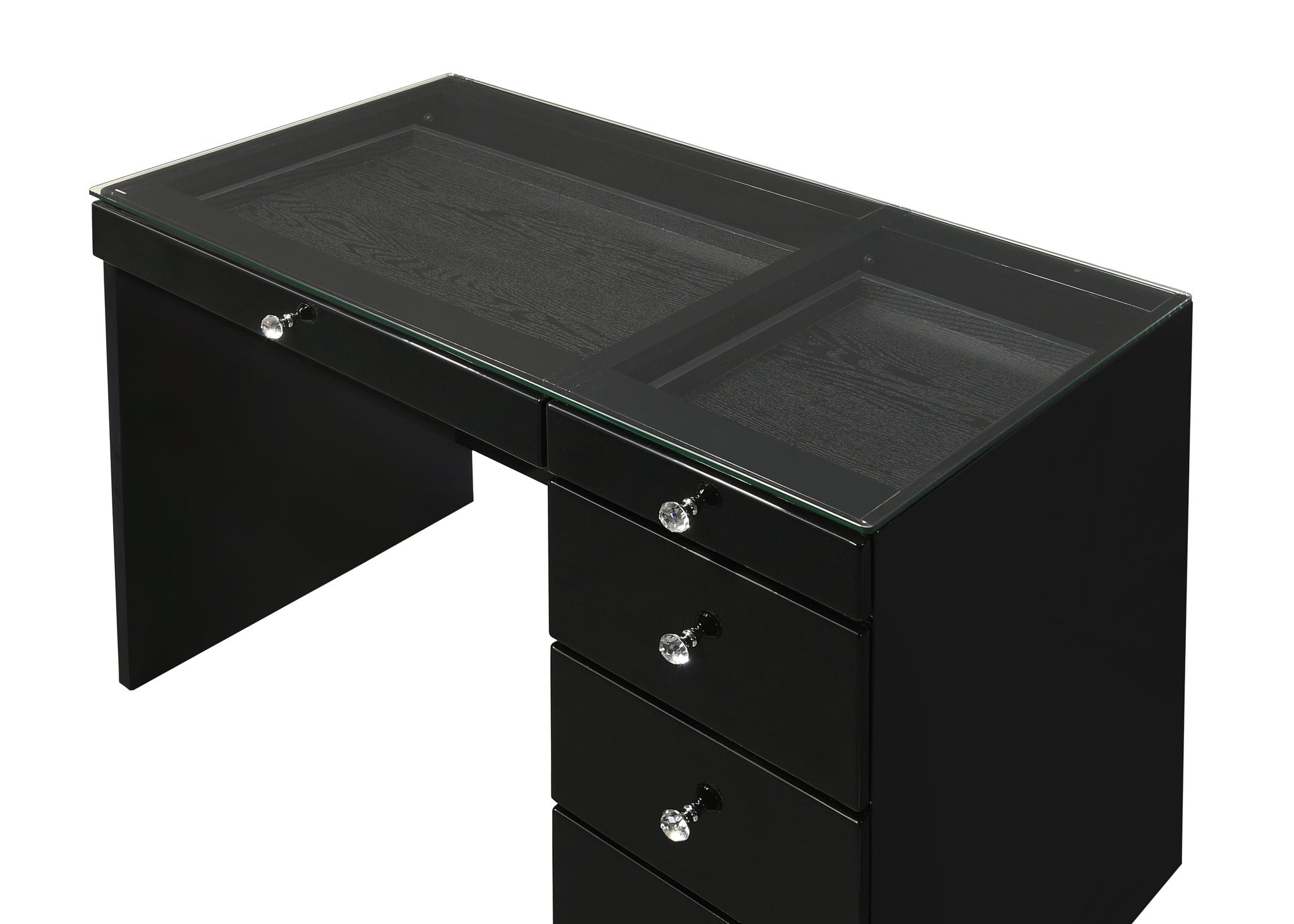 Morgan - Vanity Desk With Glass Top, LED Mirror & Stool - Black