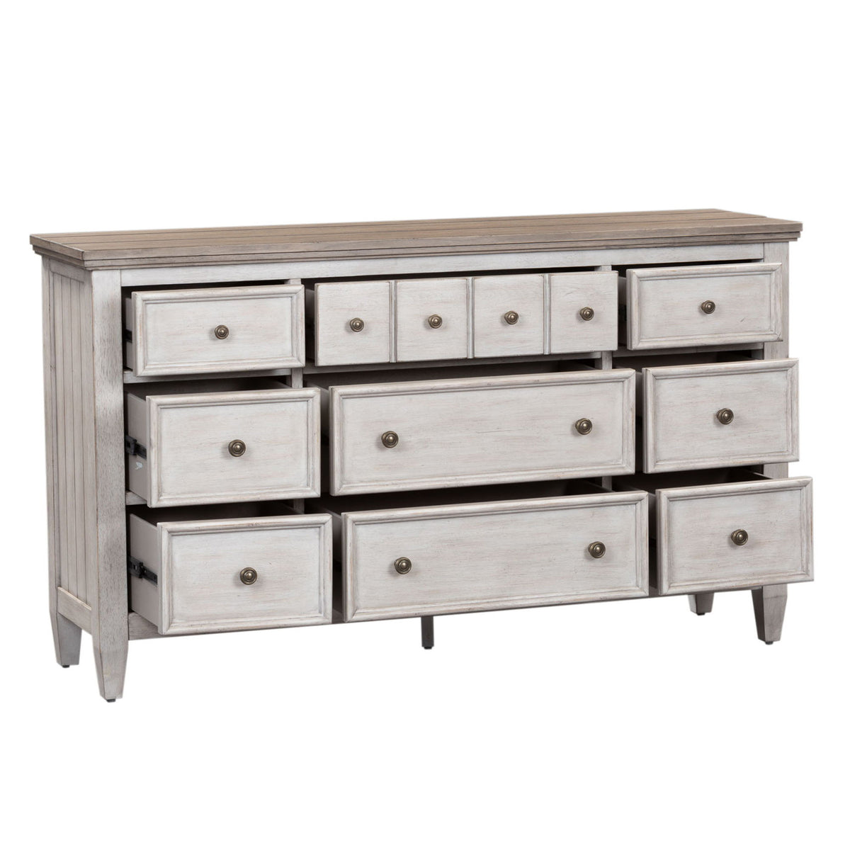 Heartland - 9 Drawer Dresser - Antique White / Tobacco Tops