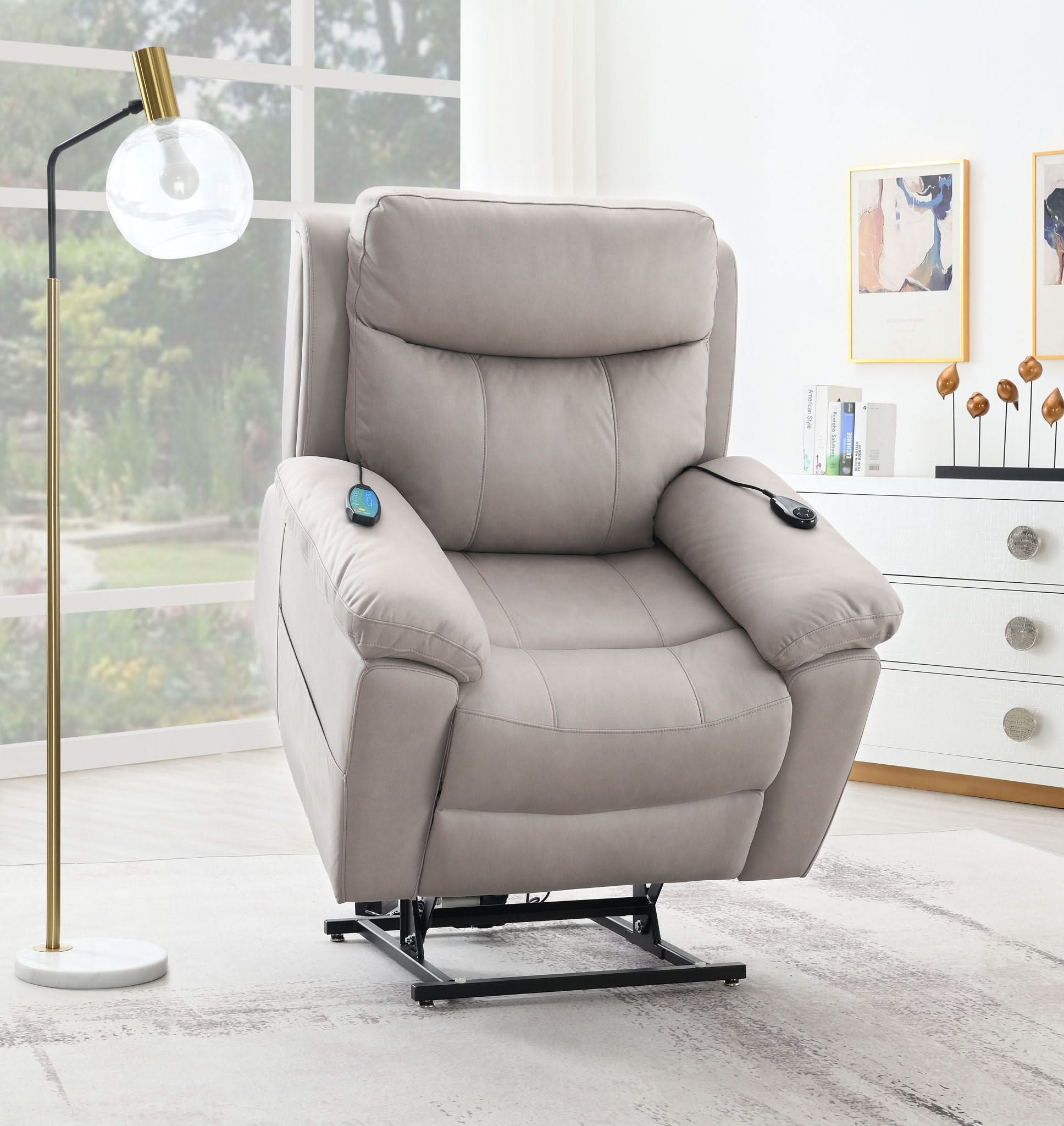 Chriki - Polished Power Motion Recliner With Lift Heating Massage Chair