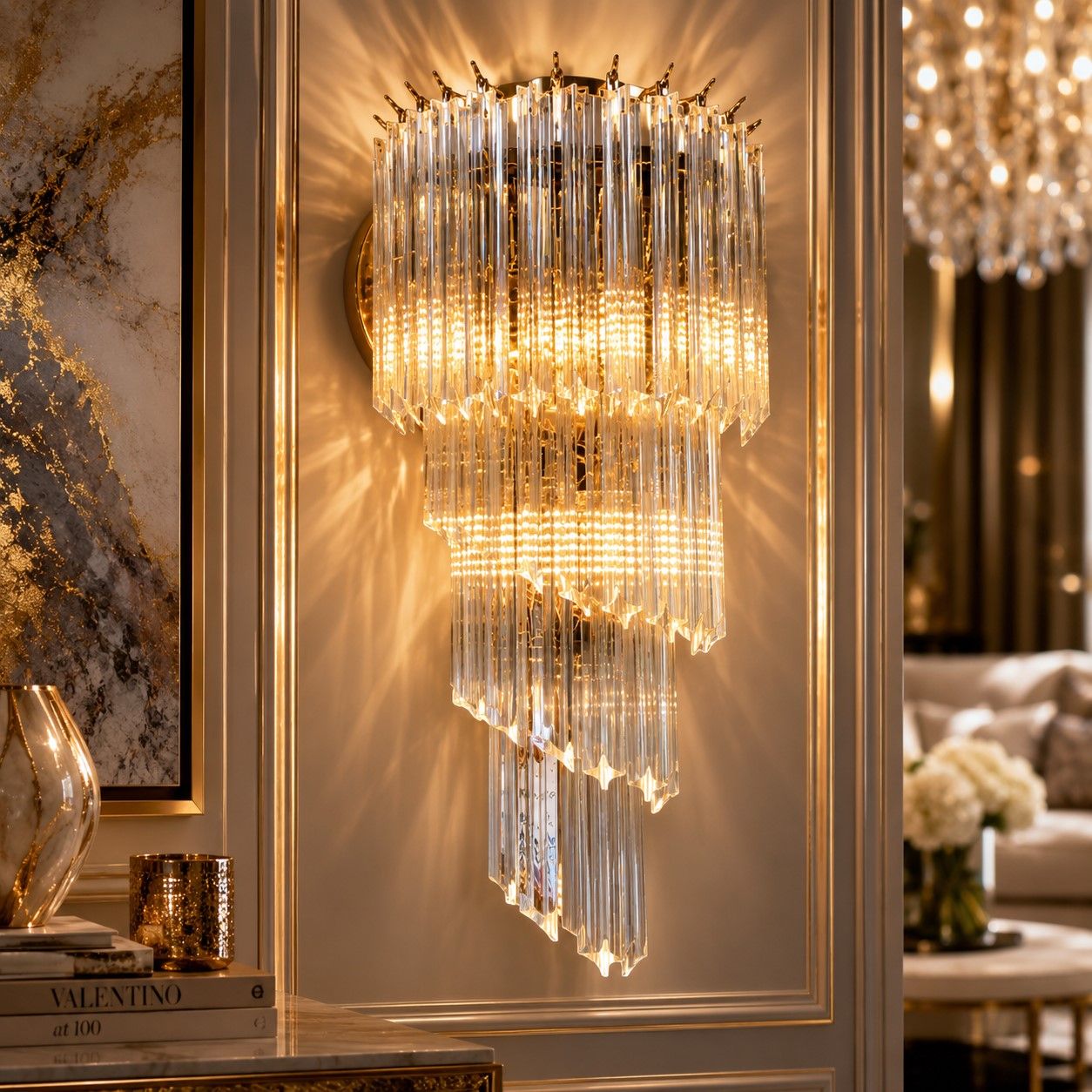 Michael Amini Lighting - Spiral 5-Light 25" Crystal Wall Sconce - Gold / Brown