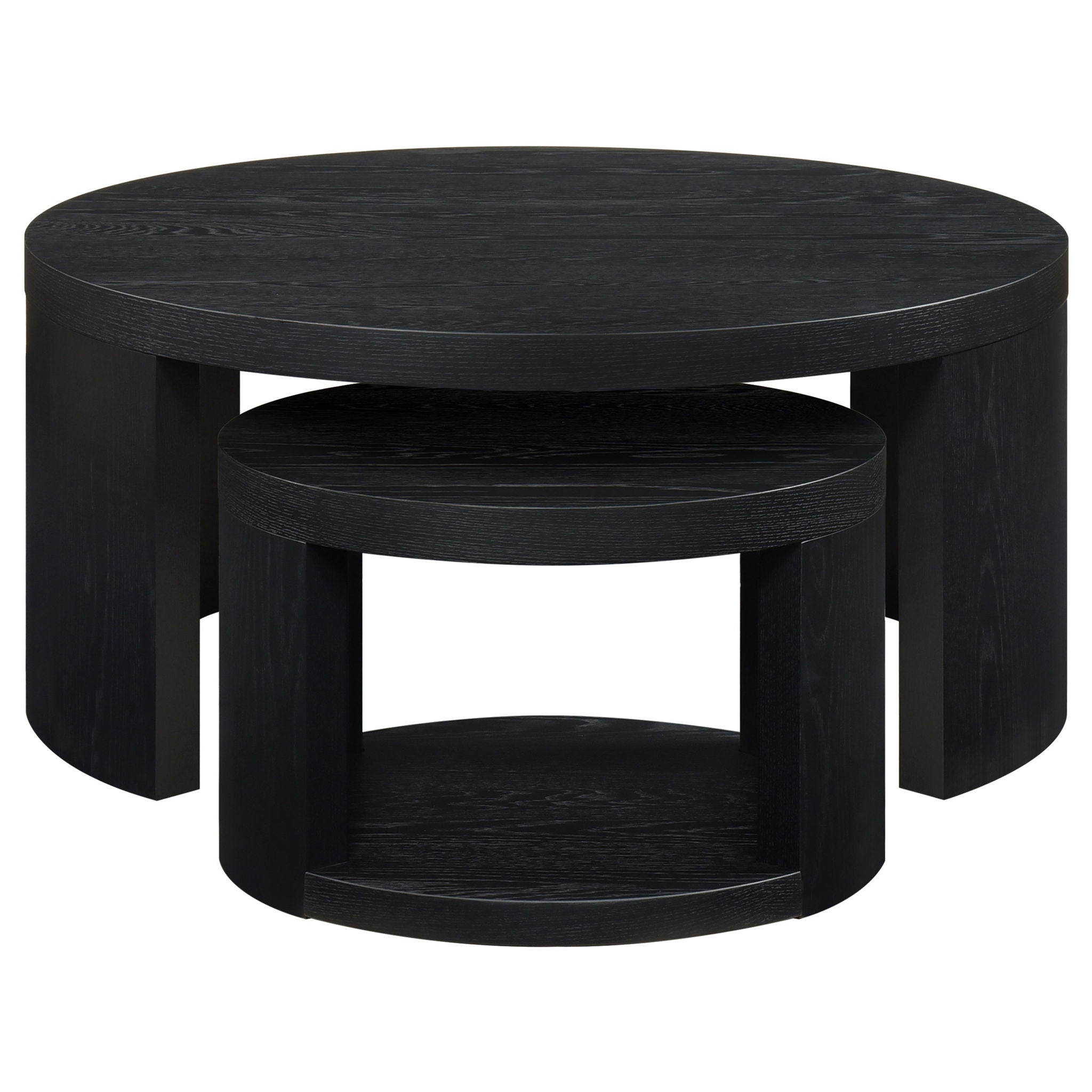Sweeney 2-piece Round Wood Occasional Nesting Table Set Black