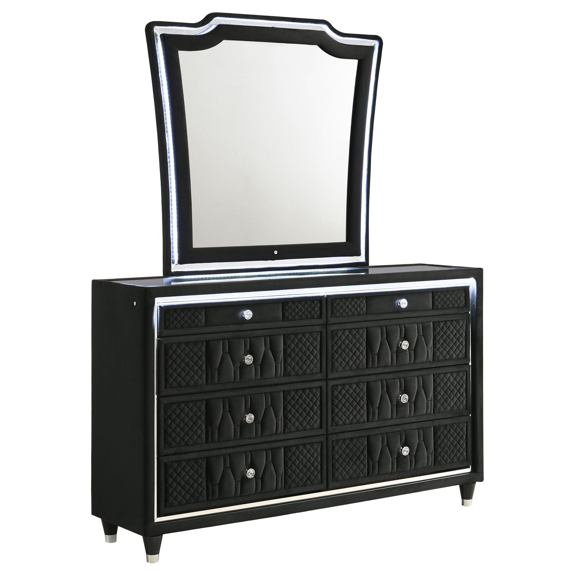Lorient 8-Drawer LED Dresser with Mirror Black