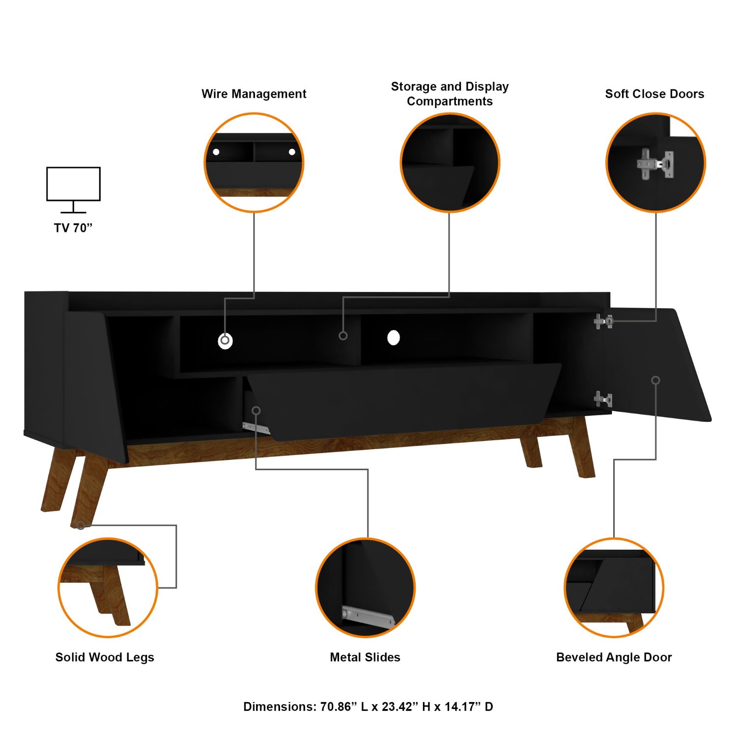 Marcus - TV Stand With 4 Shelves And Soft Close Doors