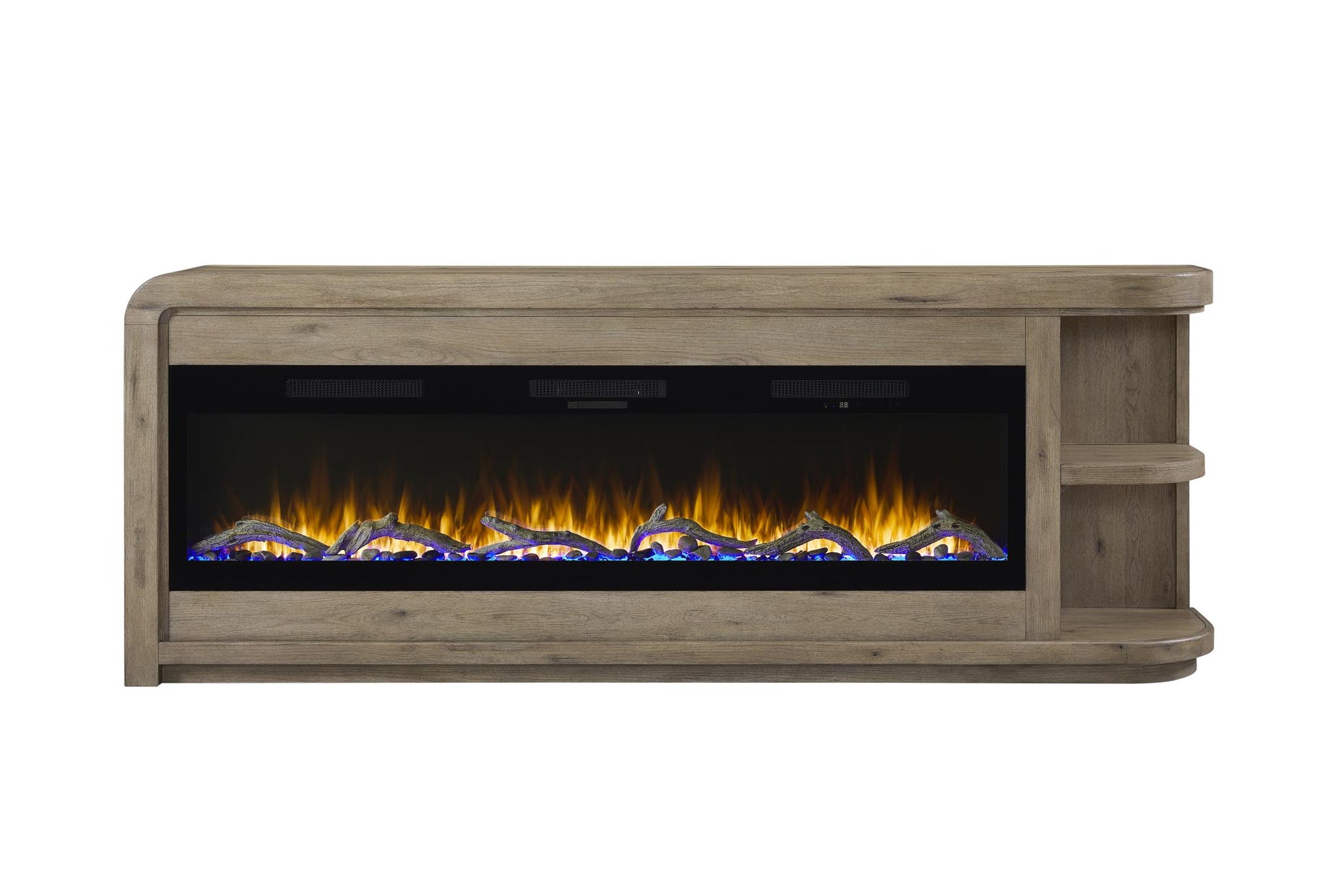 2PC Elure 96" Peppercorn Fireplace Console with 74" Crystals