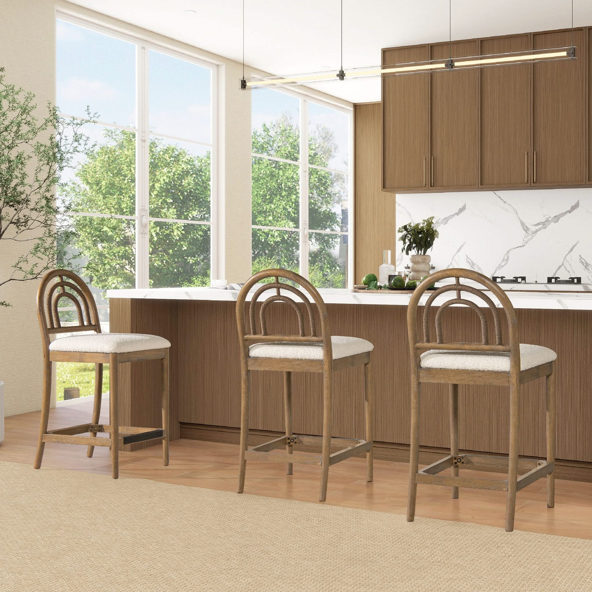 Leon - Arched Back & Upholstered Counter Stool (Set of 2) - Ivory White