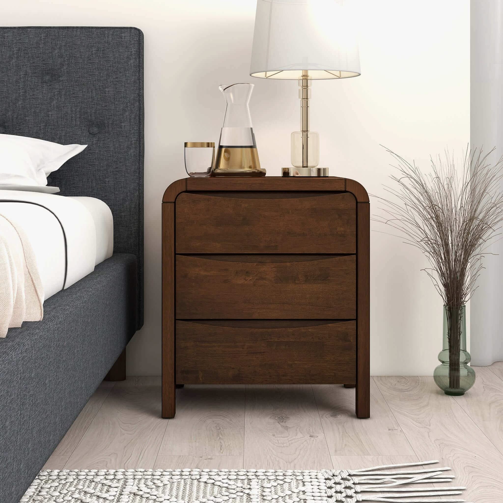 Lionel - Nightstand 3 Drawer Bed Side Table - Brown