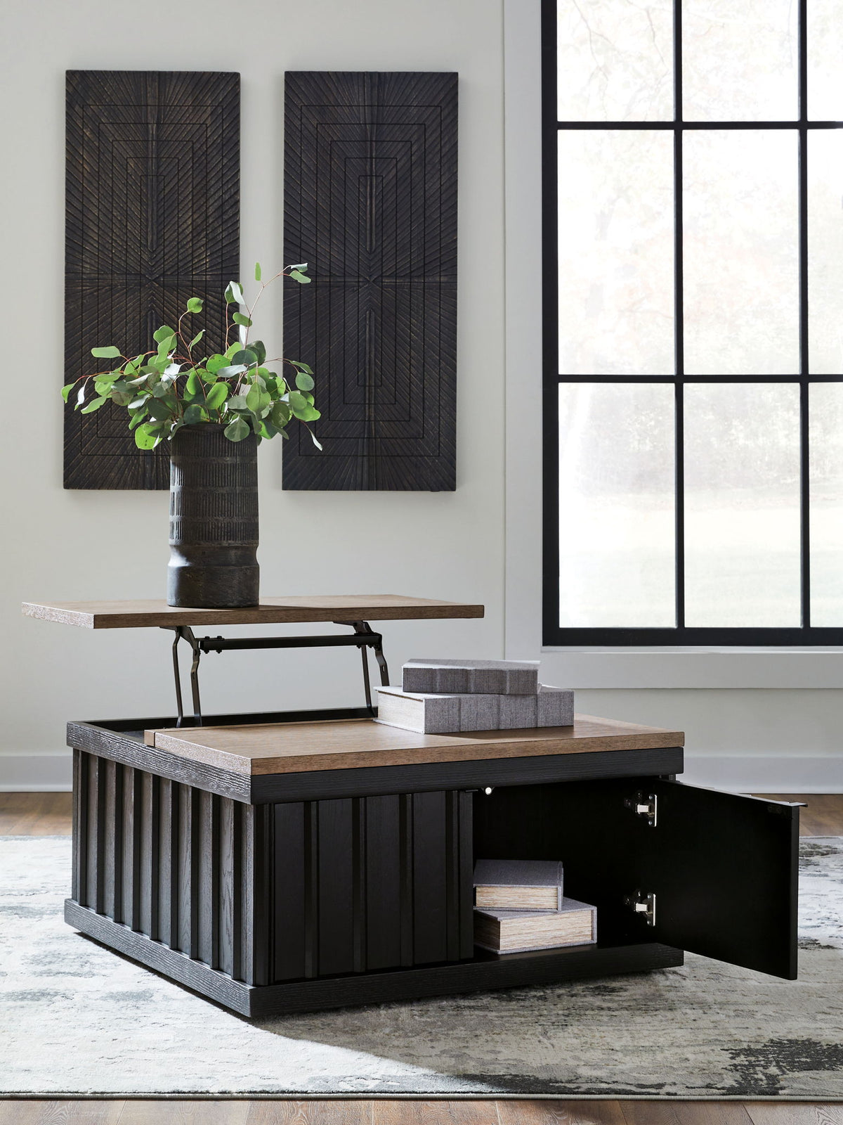 Rylandyn - Lift Top Cocktail Table - Black / Light Brown