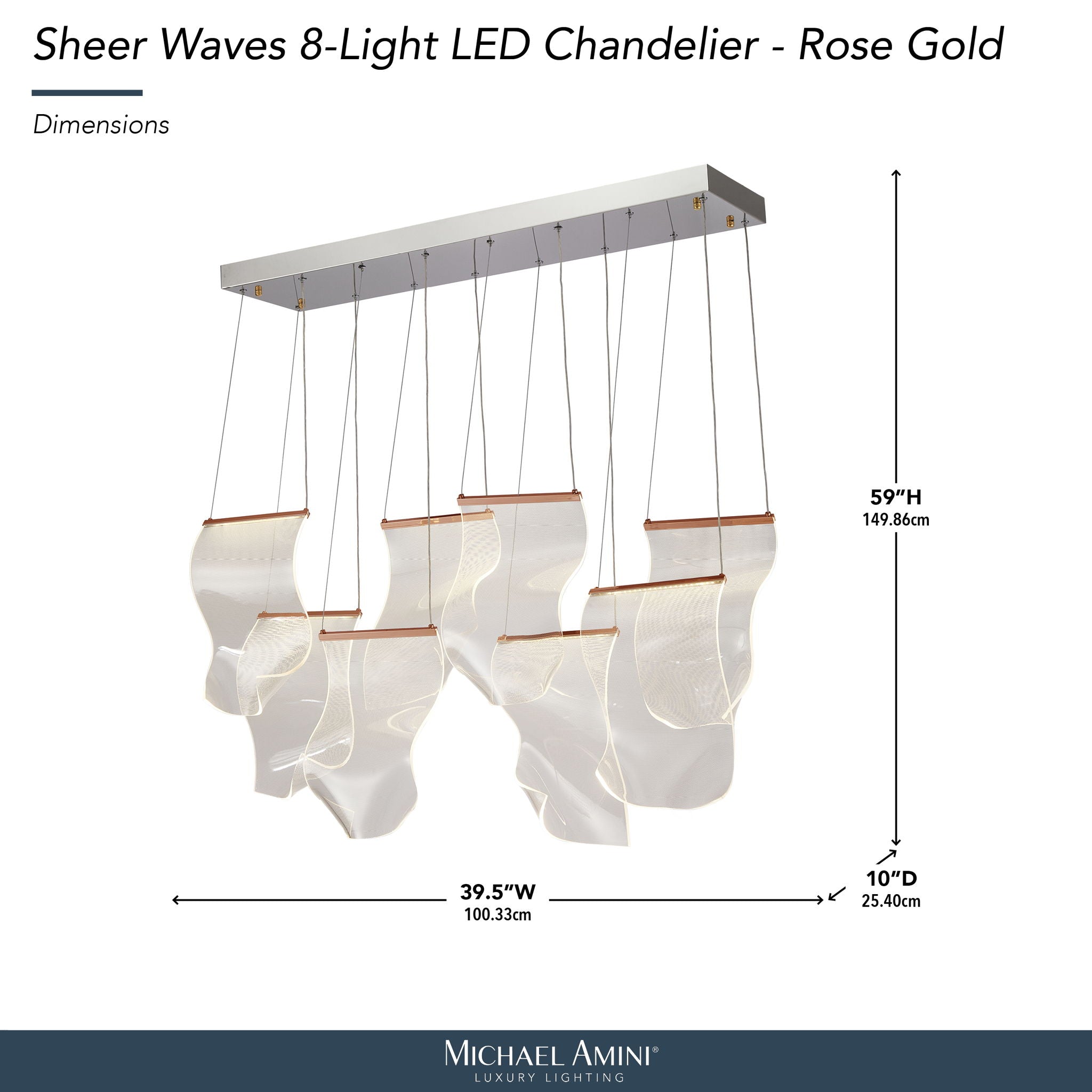 Michael Amini Lighting - Sheer Waves 8-Light Modern LED Chandelier - Chrome