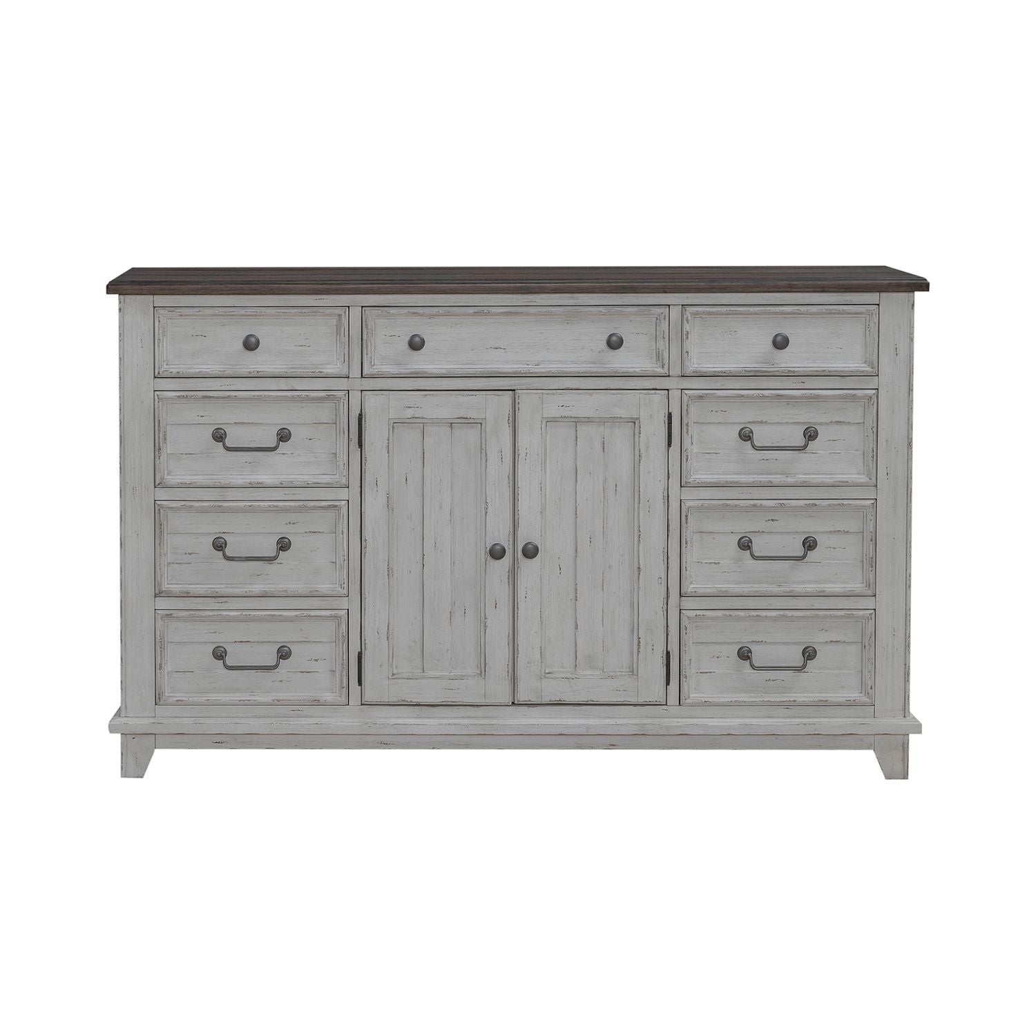 River Place - 2 Door 9 Drawer Dresser - Riverstone White & Tobacco