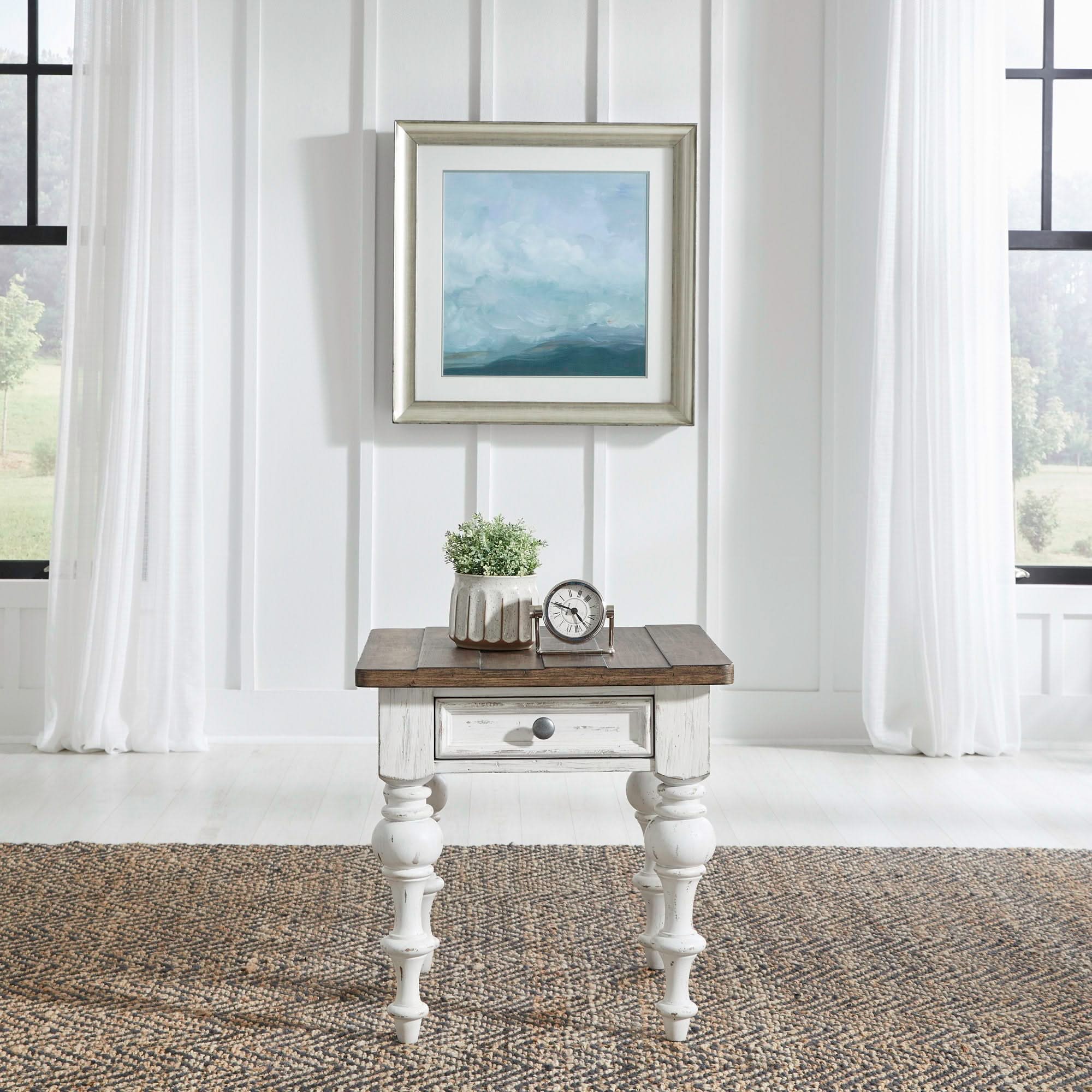 River Place - End Table - Riverstone White & Tobacco
