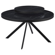 Briggs Round Marble Printed Glass Top Coffee Table Black