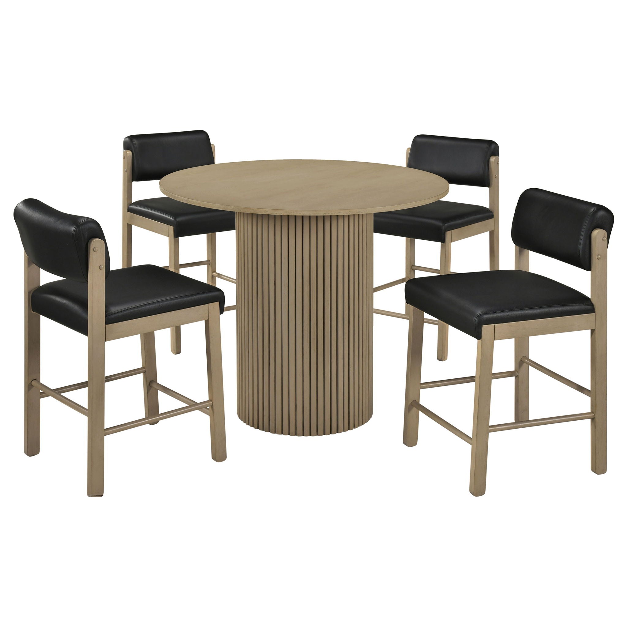 Hamlyn 5-piece Round Wood Counter Height Dining Set Black and Natural Oak