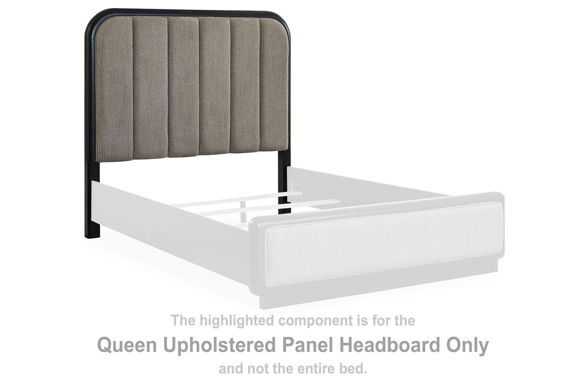 Rowanbeck - Queen Upholstered Panel Headboard - Gray / Black