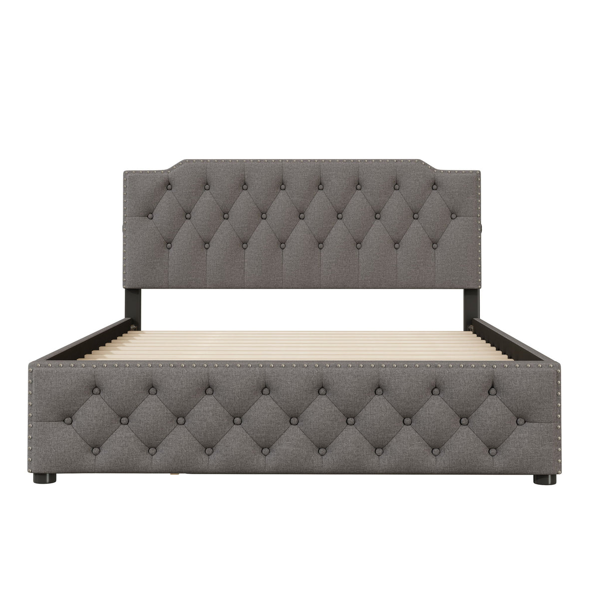 Upholstered Platform Bed With Trundle And 2 Sets Of USB Ports On Each Side, Fabric