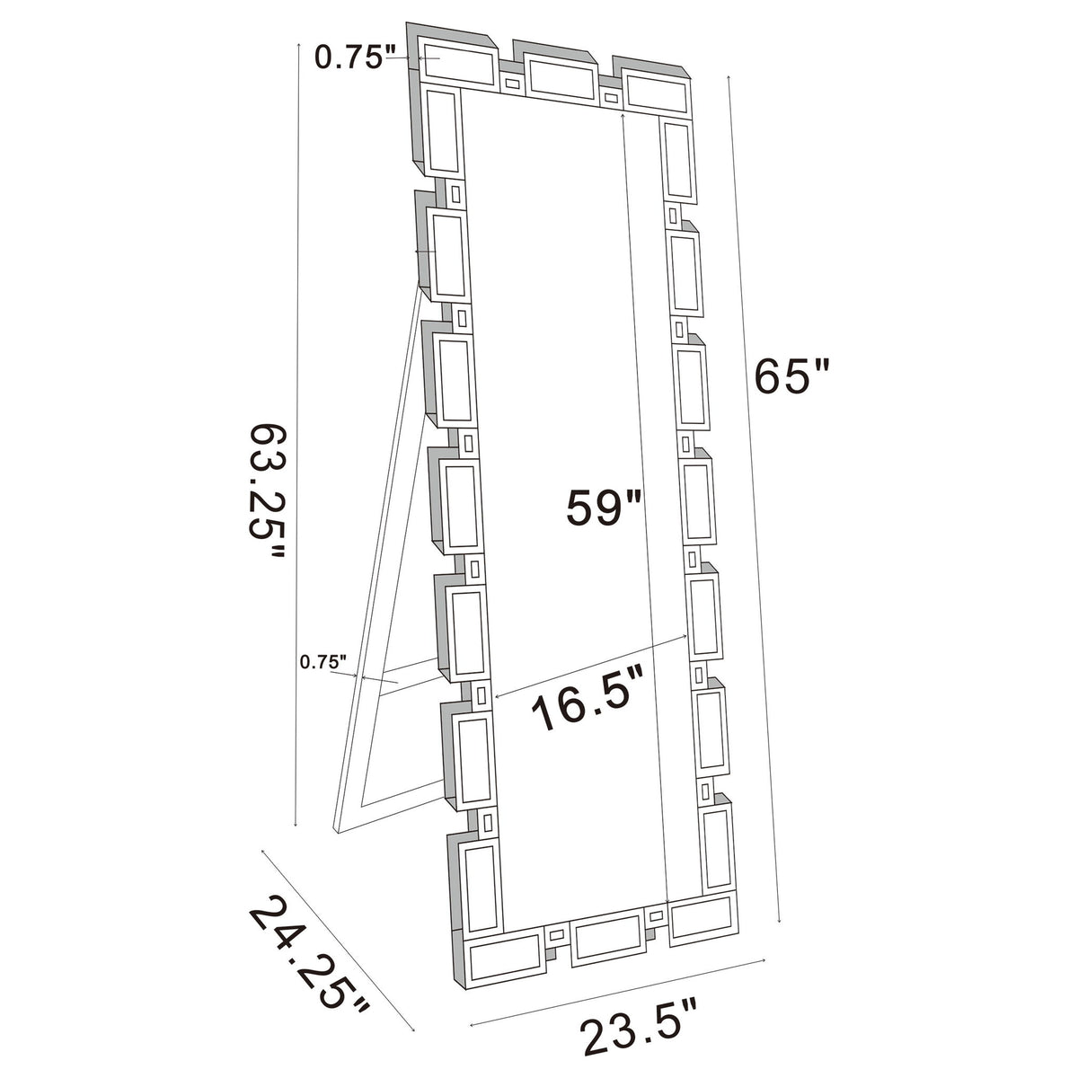 Tavin 24 x 65 Inch Geometric Frame Standing Mirror Silver