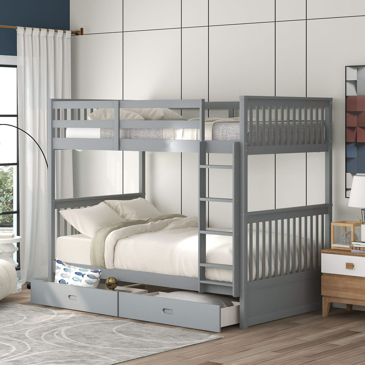 Ladderless Bunk Bunk Bed With Ladders And 2 Storage Drawers - | Free Shipping ...