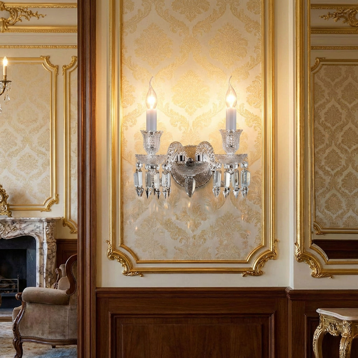 Michael Amini Lighting - Treviso 2-Light Traditional Crystal Wall Sconce - Clear