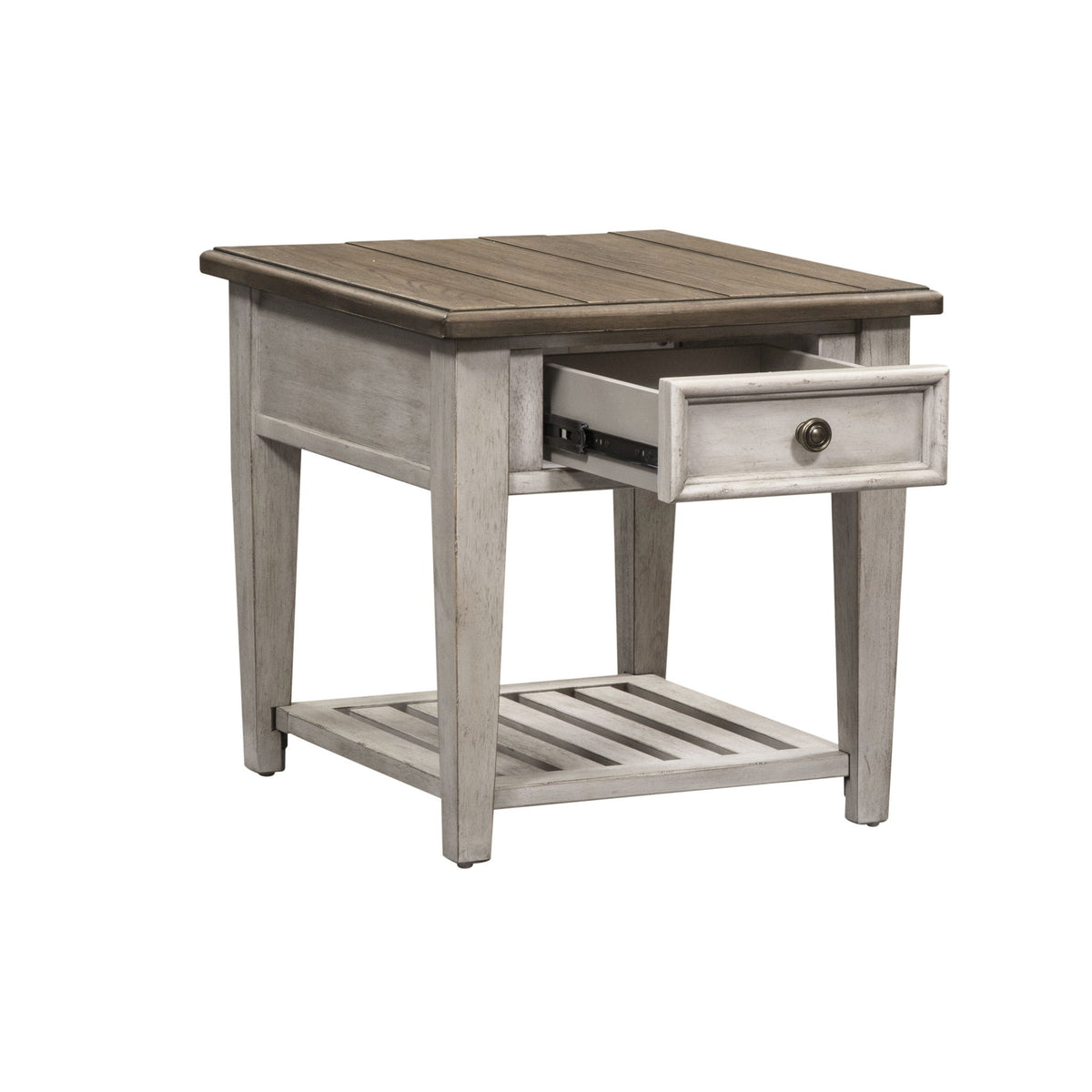 Heartland - Drawer End Table - Antique White / Tobacco Tops