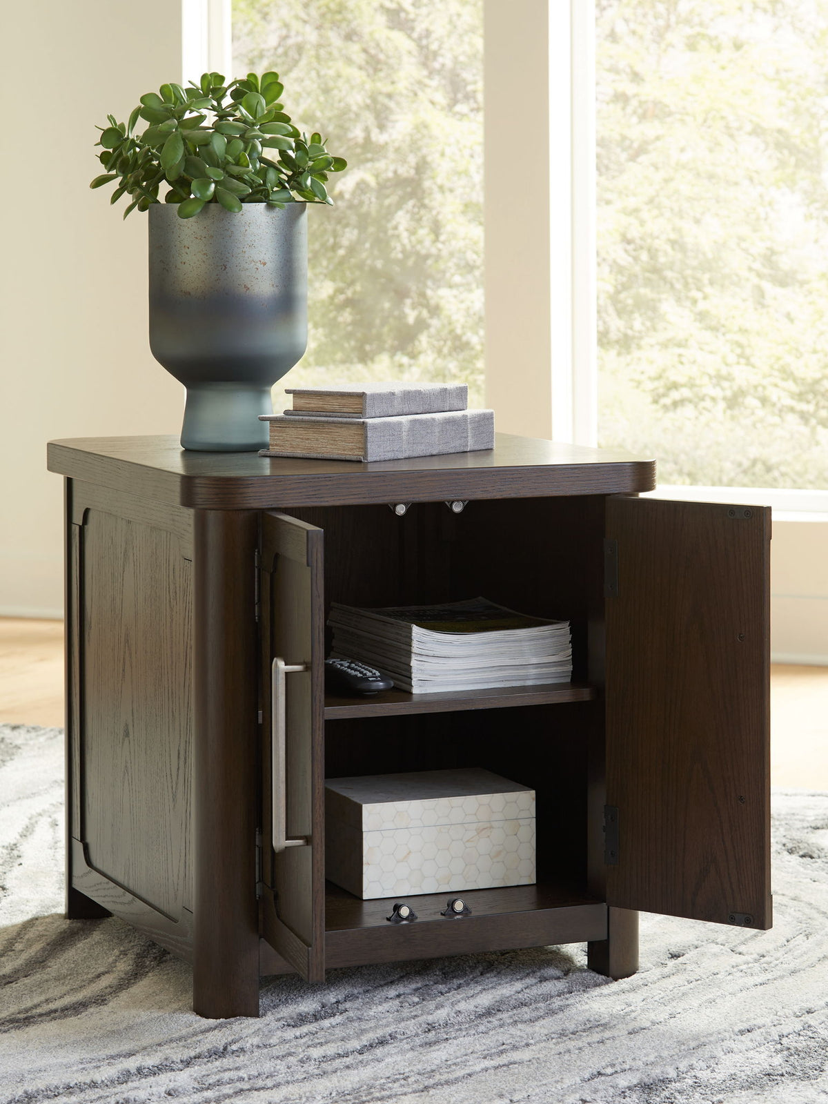 Breckington - Rectangular 2-door End Table - Dark Brown